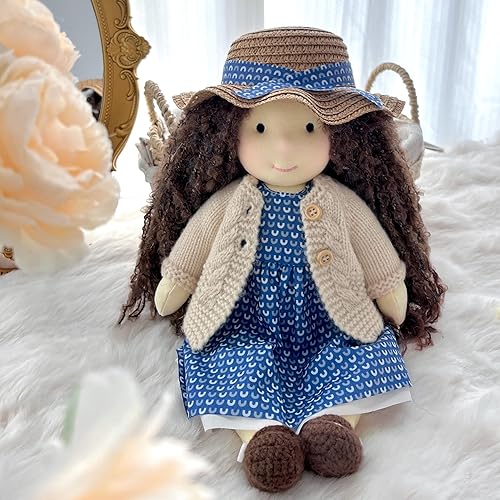 Miniatura 7 de Muñeca Waldorf hecha a mano, Basia de 12 pulgadas, muñeca de trapo suave con bonito peluche, ideal para bebés y niños pequeños