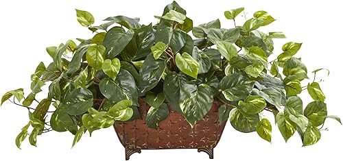 Nearly Natural Planta artificial Pothos en maceta de metal