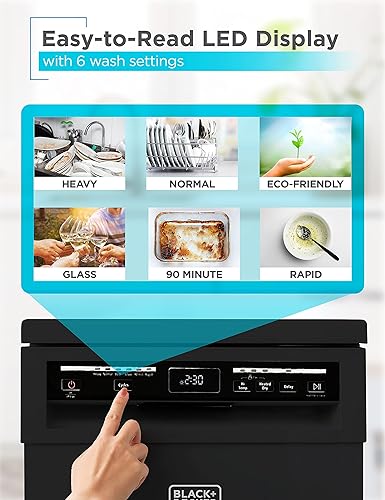 Miniatura 4 de LAVAVAJILLAS PORTÁTIL SOBRE RUEDAS 18" CON CAPACIDAD DE ESPACIO DE 8 PLACES DE ACERO INOXIDABLE CON CONECTO DE GRIFO BLACK+DECKER