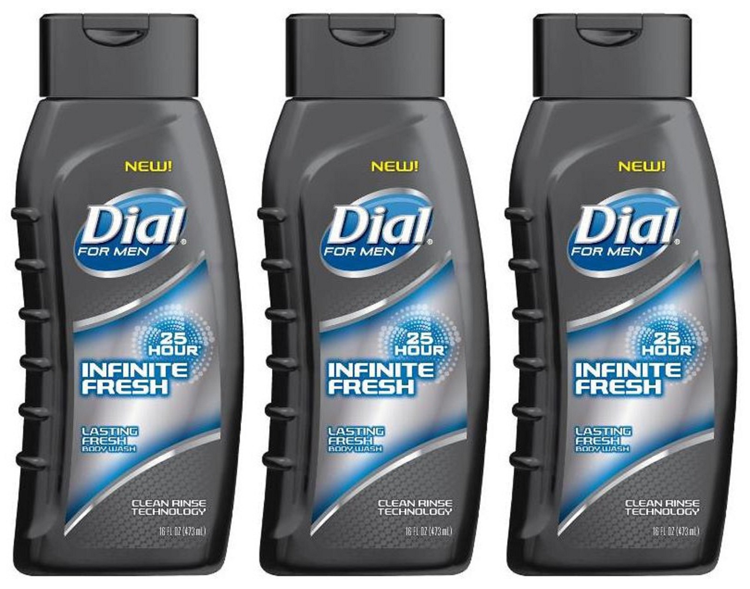 Dial For Men Body Wash - Infinite Fresh - 25 Hour - Net Wt. 16 FL OZ (473 mL) Per Bottle - Pack of 3 Bottles