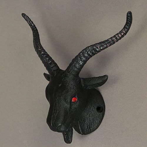 Miniatura 5 de Juego de 2 ganchos de pared Baphomet de hierro fundido negro: perchero decorativo y toallero, cada uno de 6 pulgadas de alto, fácil instalación,