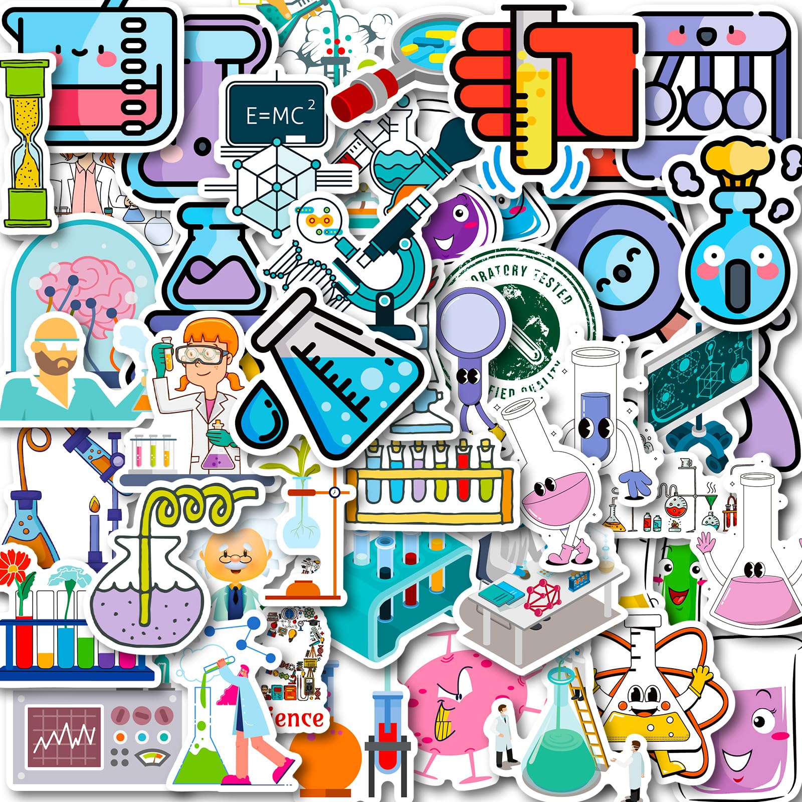 50 Pcs Funny Laboratory Science Stickers for Kids Teens Students Teachers, Science Experiment Waterproof Vinyl Stickers & Chemistry Decals for Laptop, Water Bottle, Notebook, Science Classroom Decor