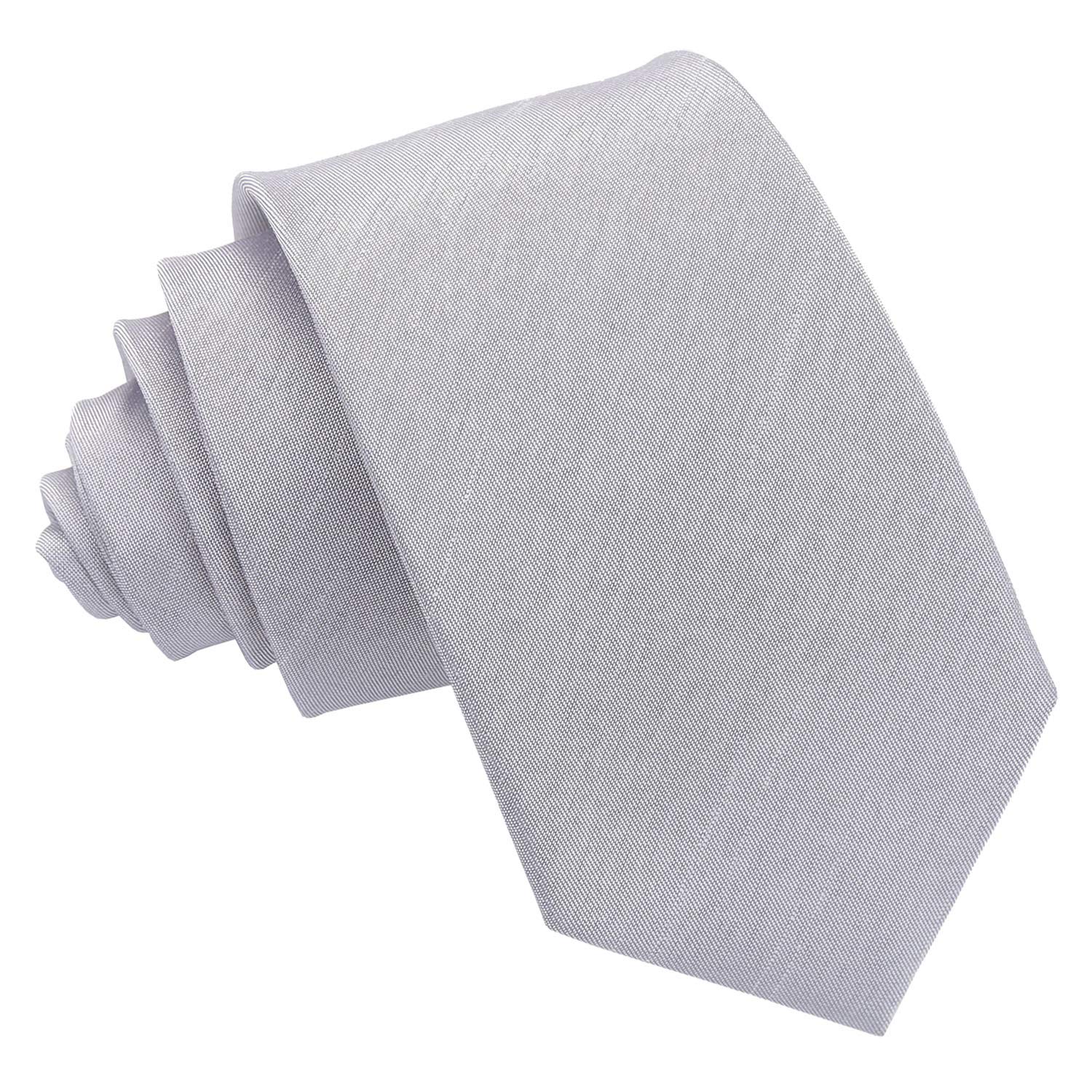 DQT Mens Plain Shantung Tie – 7cm Slim Necktie for Wedding Business & Formal Wear - Silver
