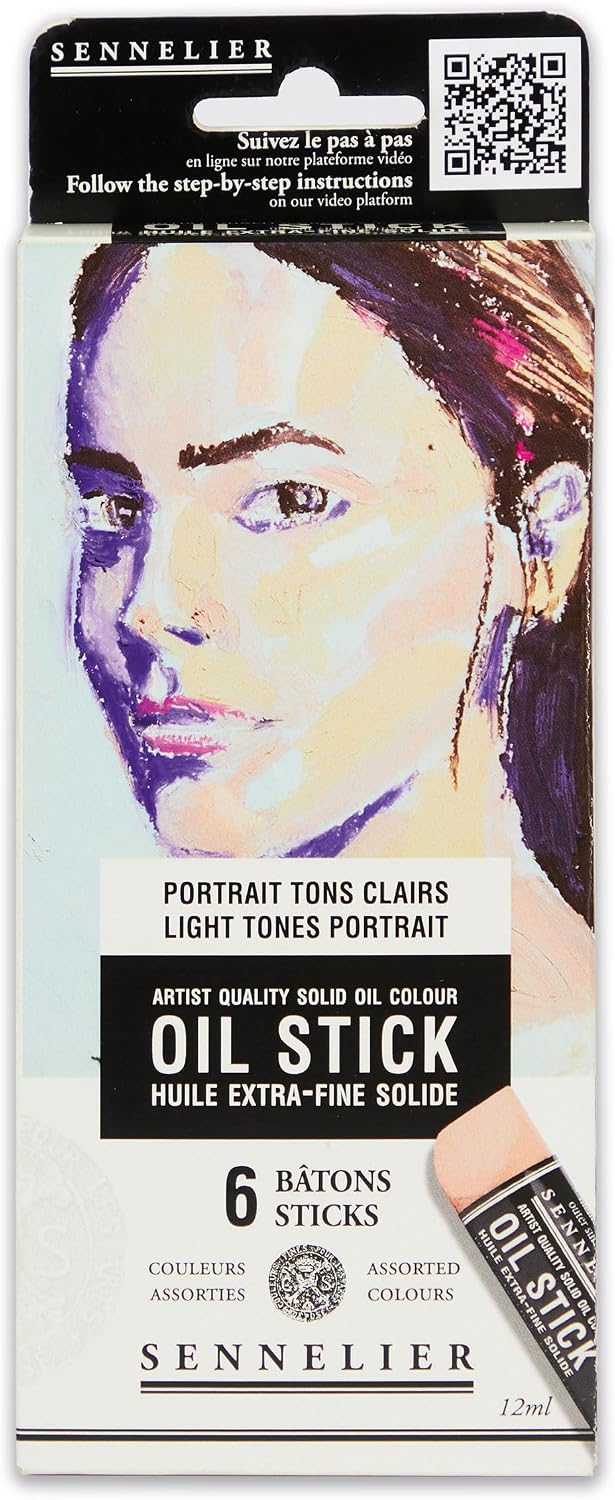 SENNELIER Mini Oil Stick Set, Light Tones Portrait Colors, 6 Artist Sticks, 12ml
