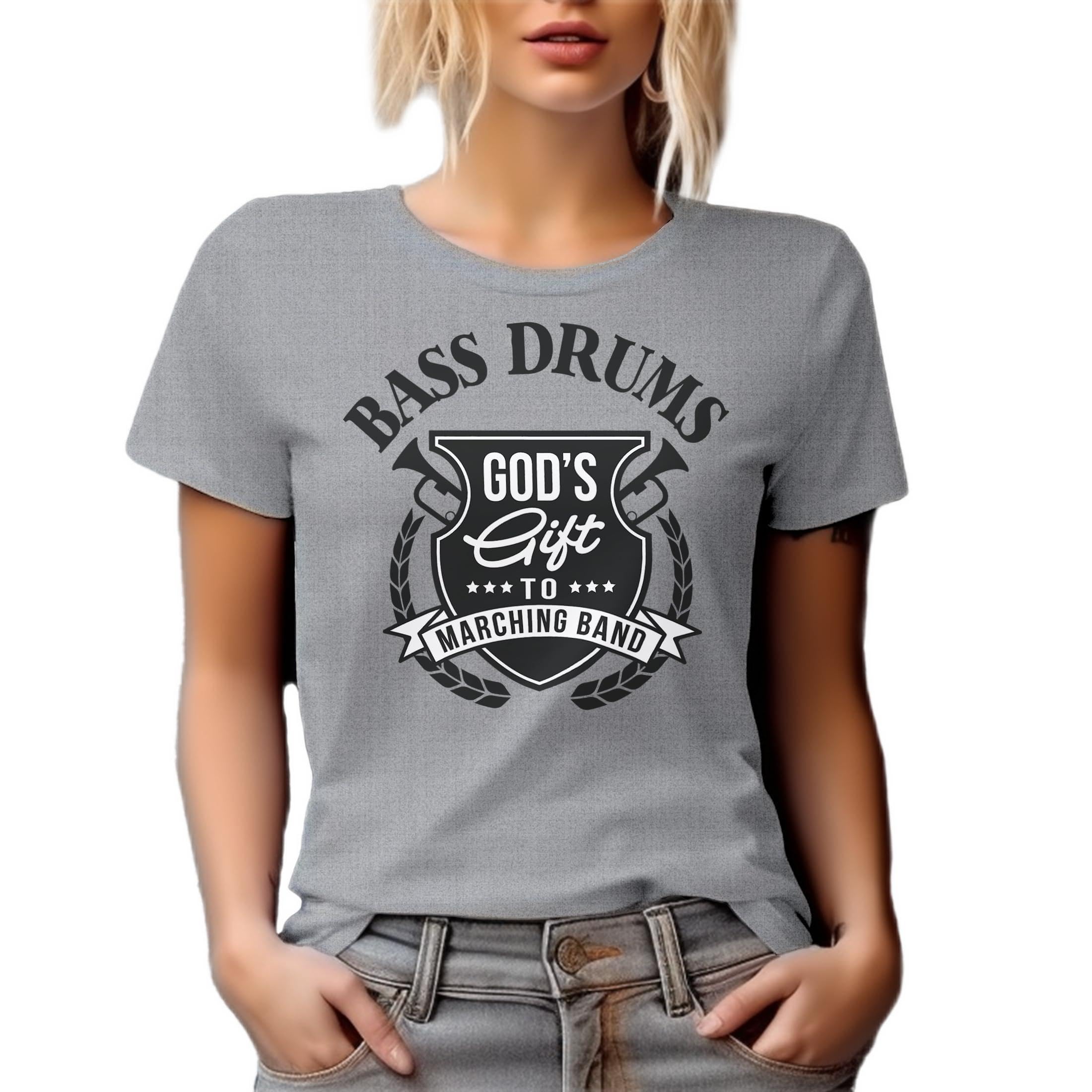 Make Your Mark DesignBass Drums God's Gift to Marching Band. Artful, Crafty, Melodic Or Musically Inclined Graphic Tshirt for Marching Band Member
