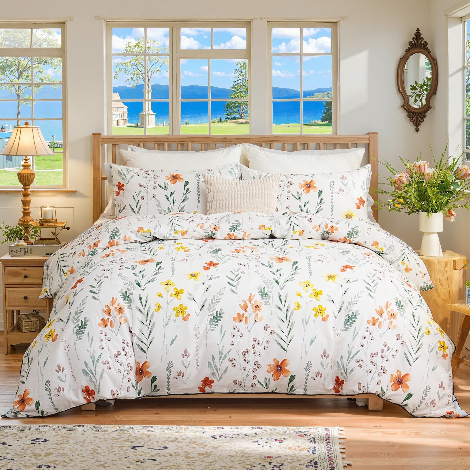 Photo 1 of Cozaline King Floral Comforter Set - 100% Cotton, Garden Floral