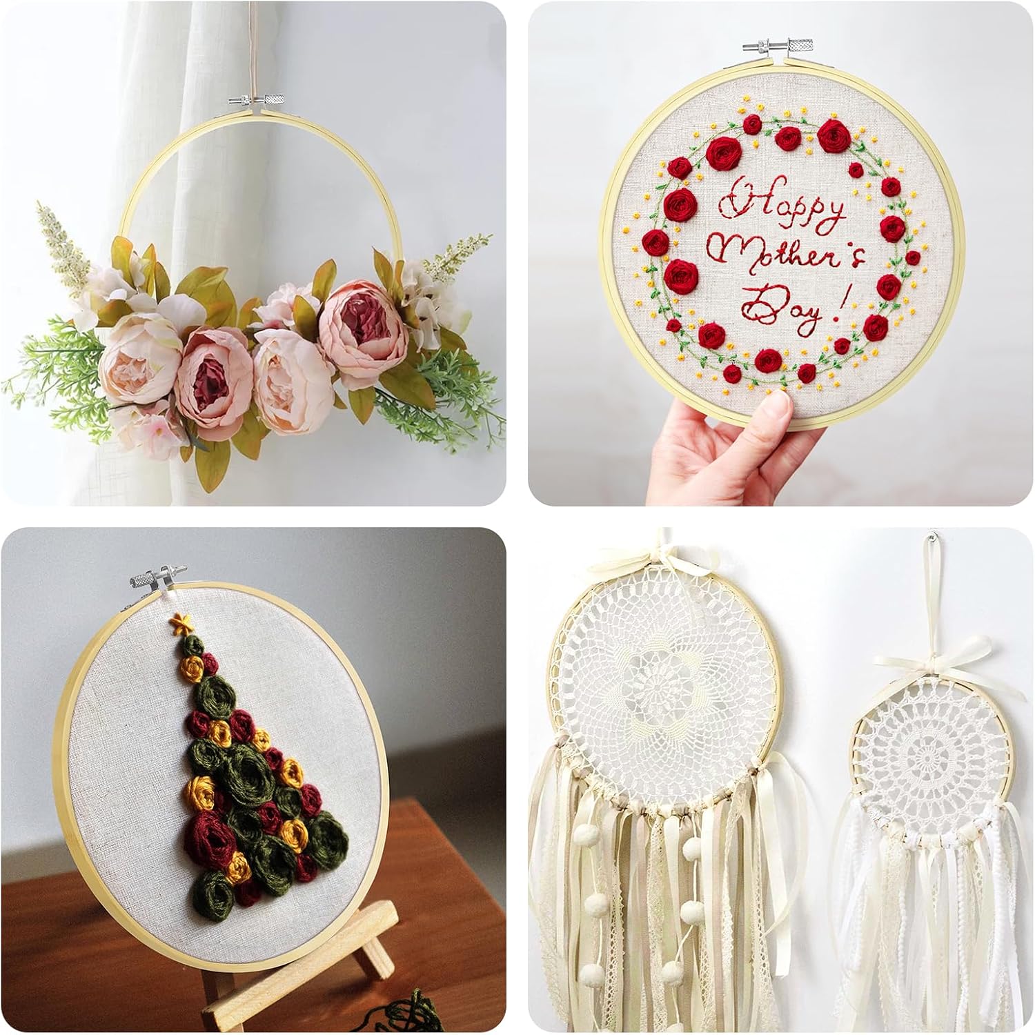 Cldamecy 10 Inch Bamboo Embroidery Hoop, Adjustable Large Round Cross Stitch Hoop, Frame for DIY Craft Wall Decor Hand Embroidery Project
