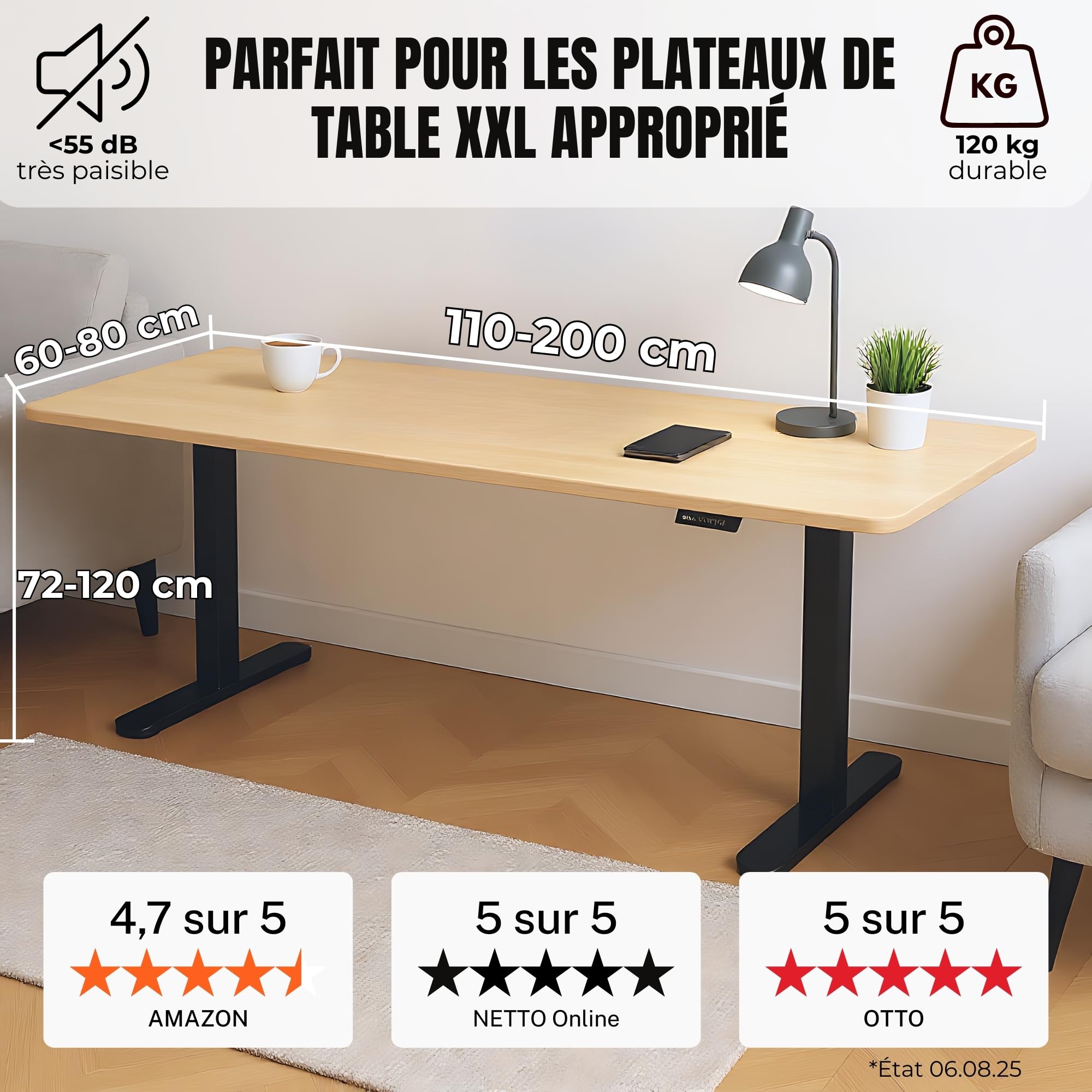 Albatros Piètement de Bureau Lift, Noir, 2X Moteurs, réglable en Hauteur électriquement avec Fonction mémoire