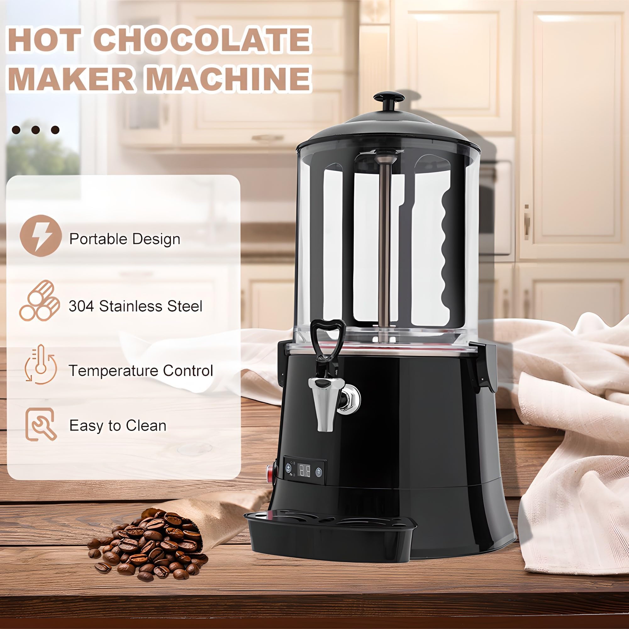 Dispensateur de Chocolat Chaud avec Affichage numérique LED et contrôle de la température (30-90 ° C / 86-194 ° F), 400W Party Beverage Warmer pour Chocolate & Cocoa Black 101L