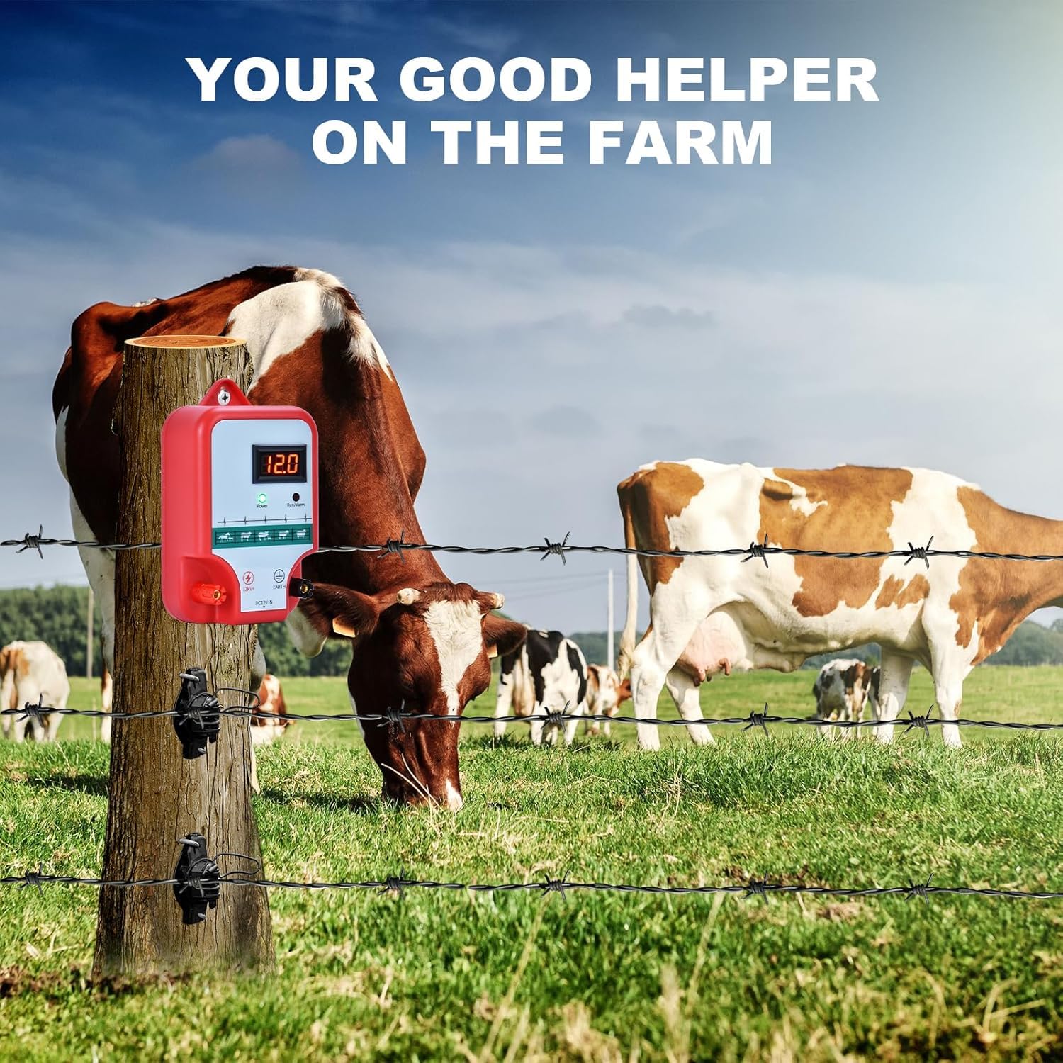Electric Fence Charger 12kv 2J High Power Electric Fencer Kit 10km Electric Fencing Controller Livestock Electric Goat Fence Chargers for Garden,Poultry,Horse Cow,Goat,Keep Out Deer Bear Deer Coon