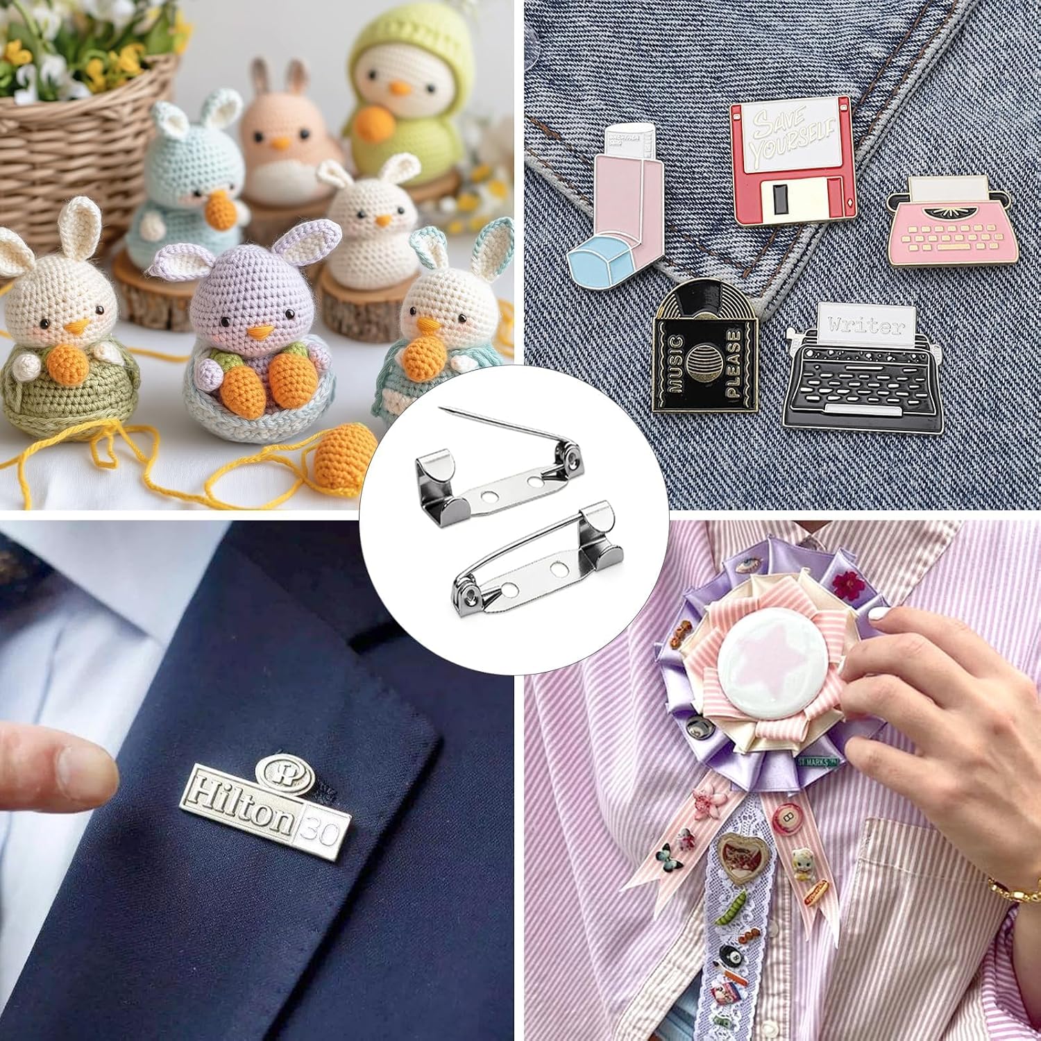 300Pcs Locking Brooch Pin Backs Clasp 2 Holes Silver Bar Pins Findings for Badge Insignia Honor Citation Bars Wedding Corsage Making DIY Jewelry Crafts Name Tags & Sewing Projects (20mm)