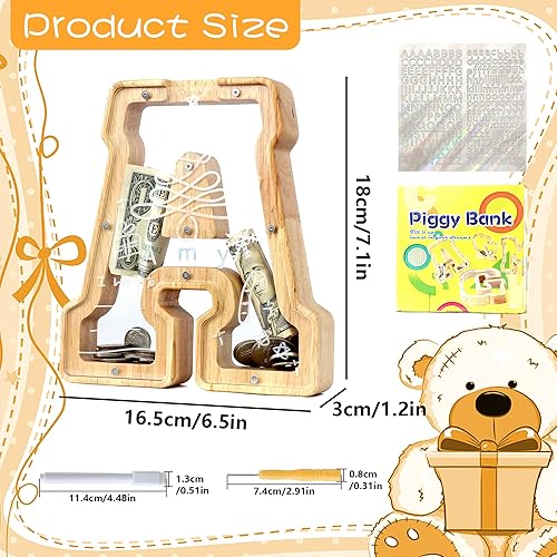 Miniatura 8 de weallbuy Alcancía de madera personalizada de la A a la Z, con letras del alfabeto, doble transparente, para niños, niñas, para decoración de