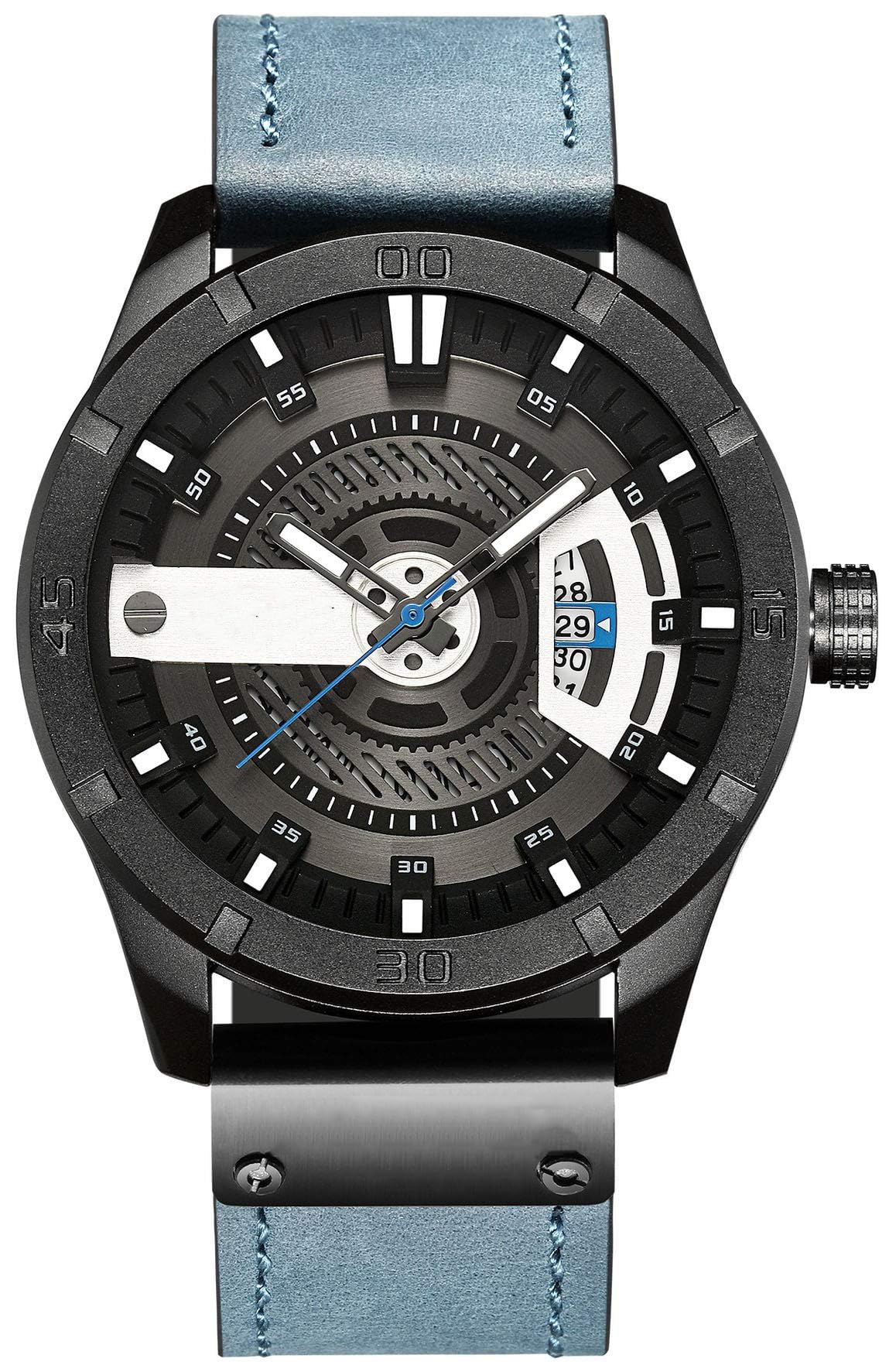 Mens Leather Strap Watches Sandwich Dial Black Plated Stainless Steel Classic Casual Dress Waterproof Date Analog Quartz Watch (Blue) (B07NHMR3PW) Amazon Price History, Amazon Price Tracker