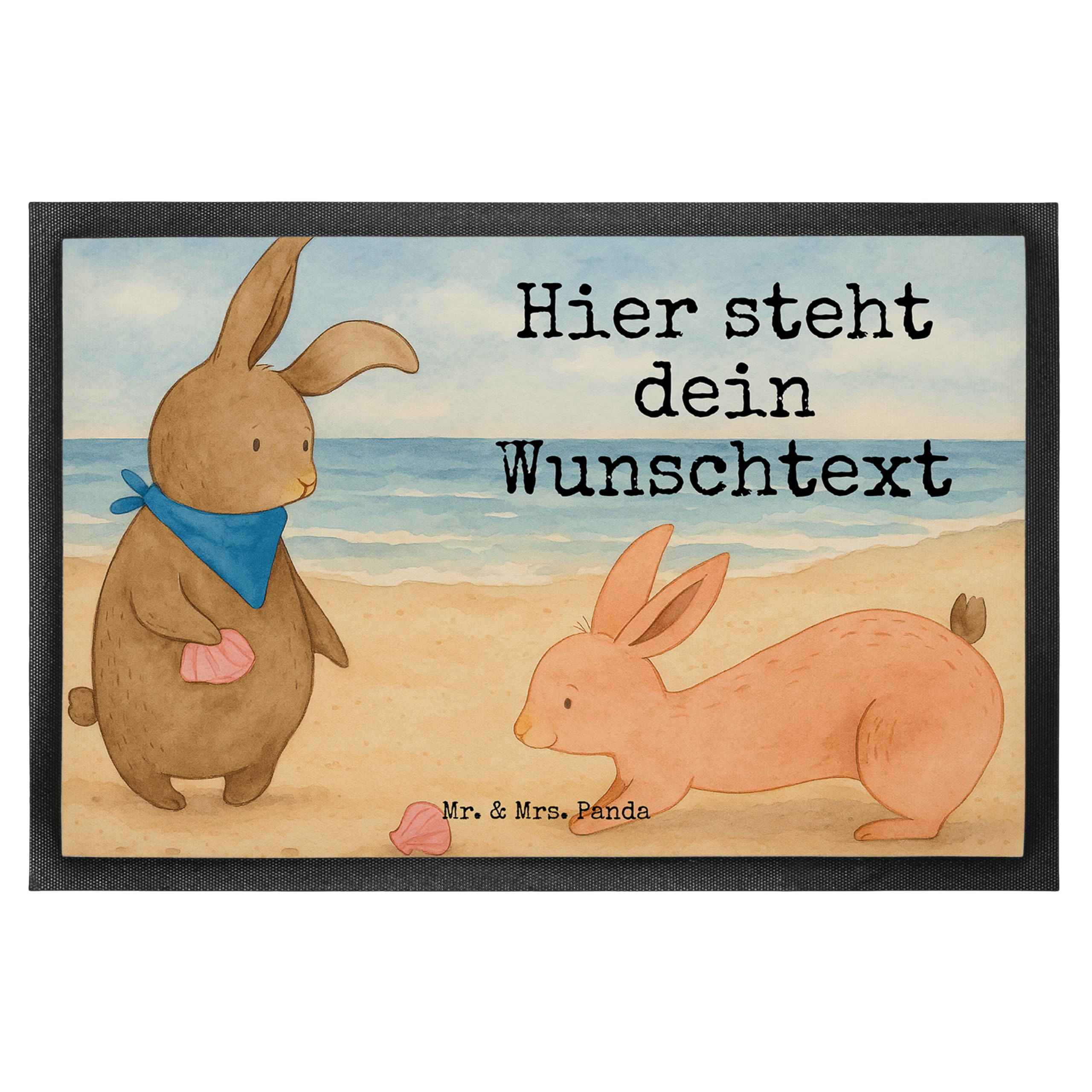 Mr. & Mrs. Panda Personalisierte Fussmatte Hasen Muschel Design 50 x 75 cm - Geschenk, Freundin, Fußmatte personalisierbar, Meer, Muttertag, Personalisierter Fußabtreter, personalisiert, Freundinnen