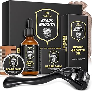 Beard Growth Kit - Beard Kit for Men, Beard Growth Oil (2oz), Beard Balm, Beard Comb, Massager for Spot/Patchy Beard - Christmas, Anniversary, Birthday Gifts for Men, Dad, Husband, Boyfriend