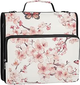 Amazon.com : ALAZA Cute Cherry Flowers Butterfly Zipper Binder 1.5 inch ...