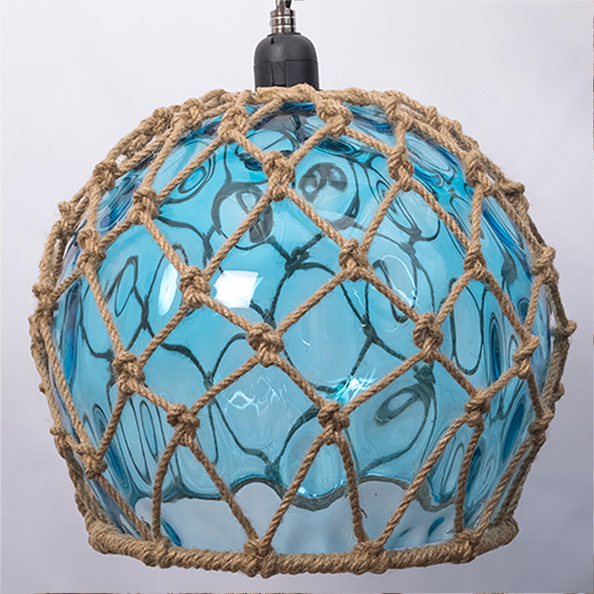 Lámpara de techo marinera con forma de boya náutica de cristal, lampara colgante medida Ø30cm, ideal par decorar espacios con estilo náutico (AZUL)