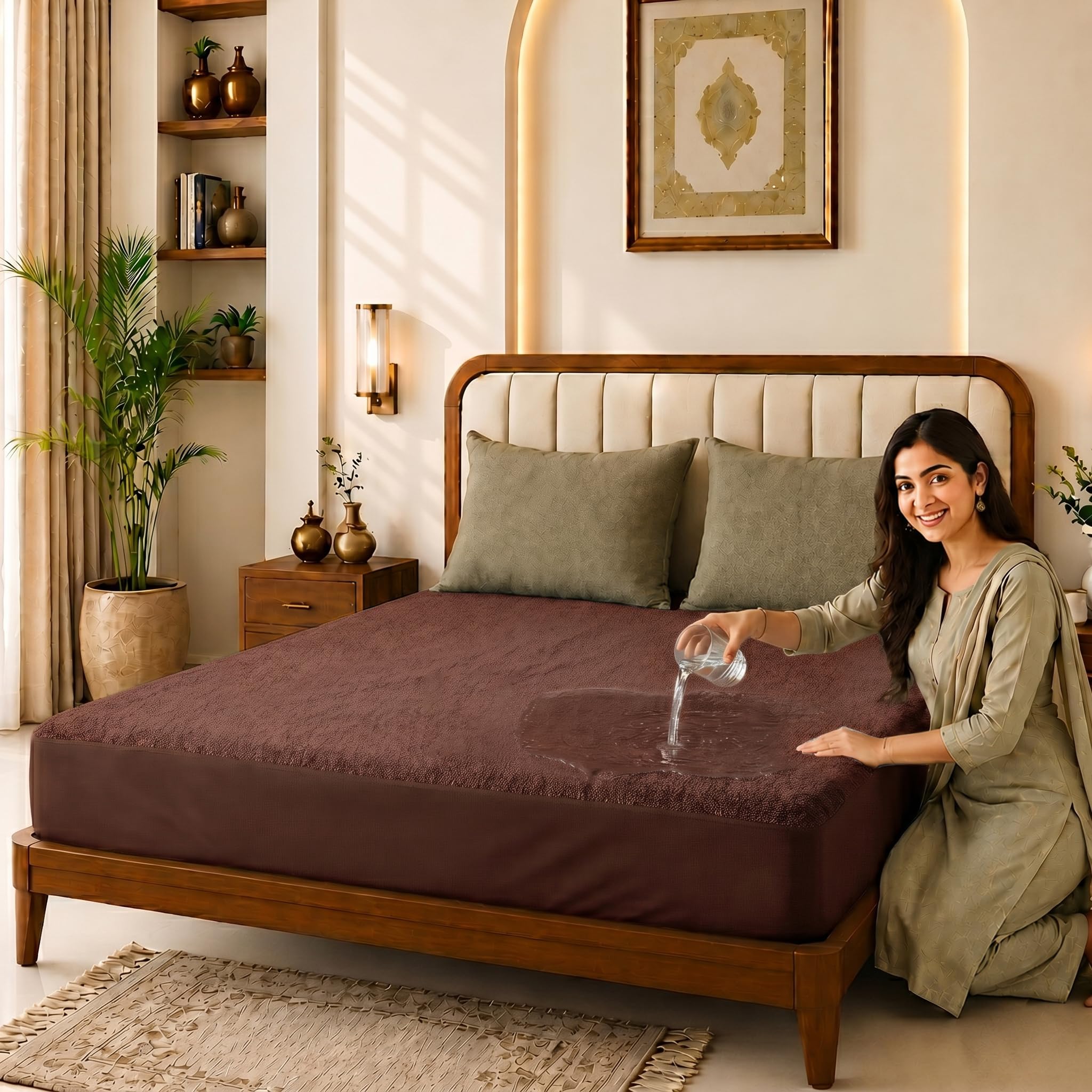 Glassiano Luxury Dimond Terry Cloth Fitted Mattress Protector 48x72 Inches Single Bed | Water Resistant Ultra Soft Mattress Cover | Hypoallergenic Bed Cover (Coffee_Pack of 1)-image-46
