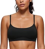CRZ YOGA Butterluxe Women's Adjustable Spaghetti Strap Sports Bra - Scoop Neck Wireless Padded Yoga Crop Top