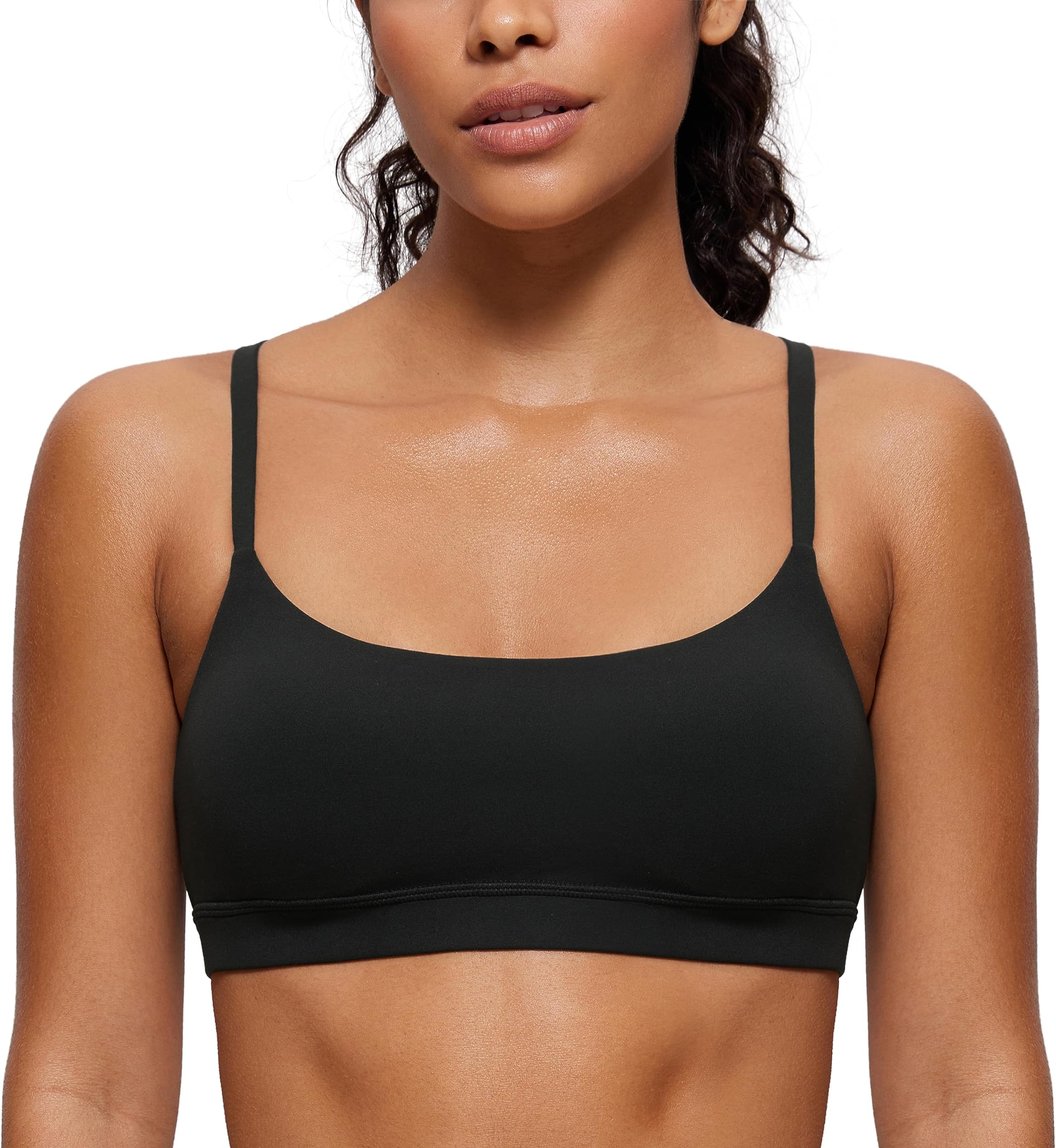 Butterluxe Adjustable Spaghetti Strap Sports Bras for Women - Scoop Neck Wireless Padded Yoga Workout Crop Top
