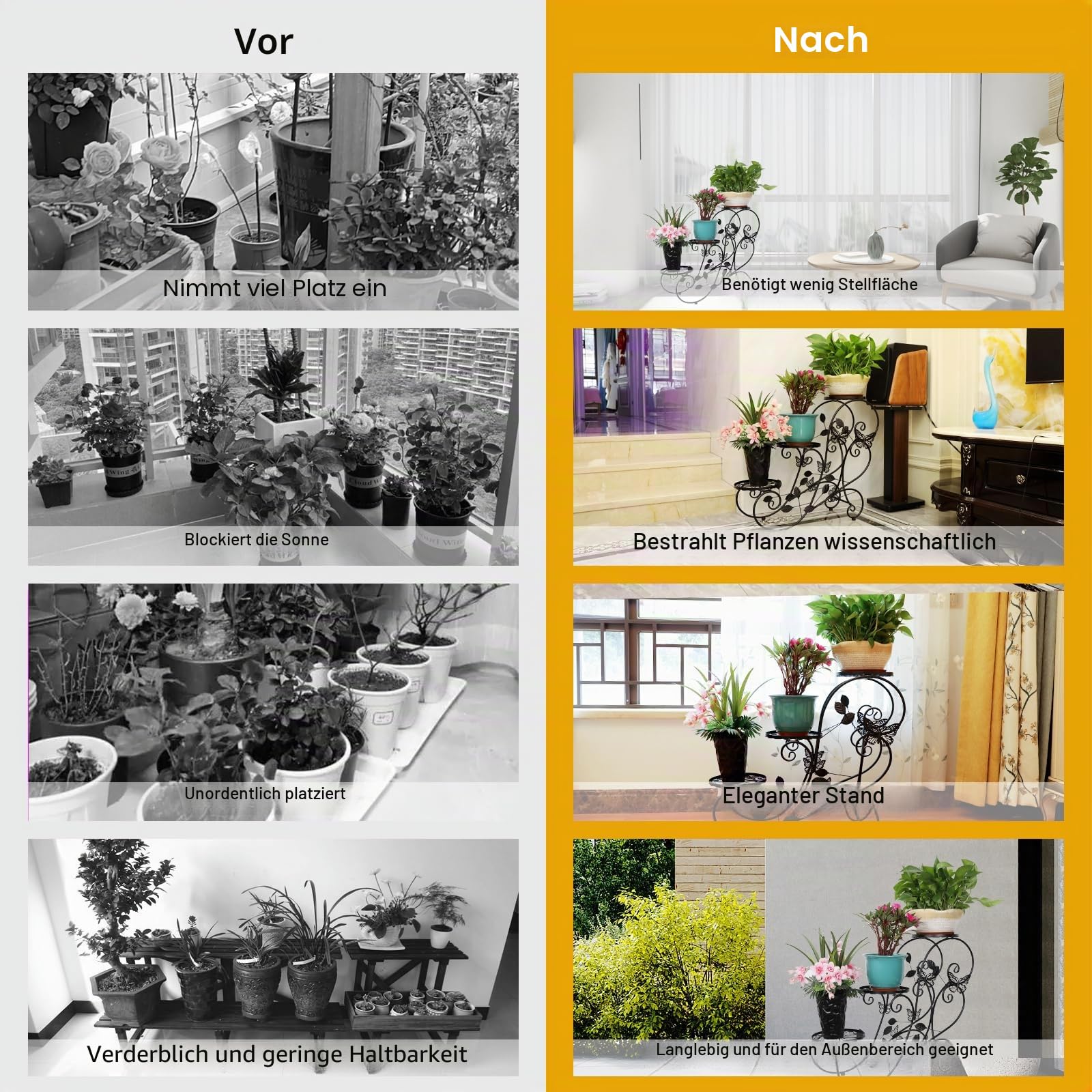 HLC Pflanzenständer aus Metall, 3 Ebenen, hohe Blumentopf-Ausstellungsständer, Ecke, Innen- und Außenbereich, Dekoration, Pflanzenregale für Zuhause, Terrasse, Büro, Garten (Bronze)