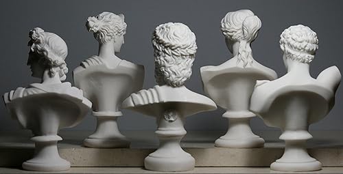 Miniatura 5 de Conjunto 5 Busto Cabeza Dios Zeus Artemisa Afrodita Hermes Apolo Estatua Griega Romana