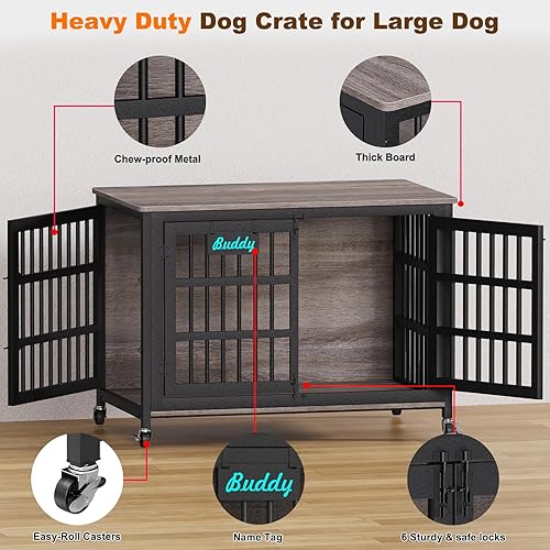 Vista 38 de EasyCom Perrera resistente para perros de interior con etiqueta de nombre, muebles de jaula de perro de 41 pulgadas para perros medianos, jaula