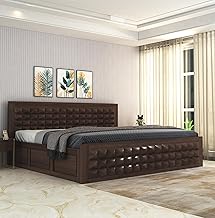 SONA ART & CRAFTS Diamond Sheesham Wood King Size Bed with Storage Box | Solid Wooden King Size Cot | Double Bed with Box for Home - Walnut Finish (Assembly Included)