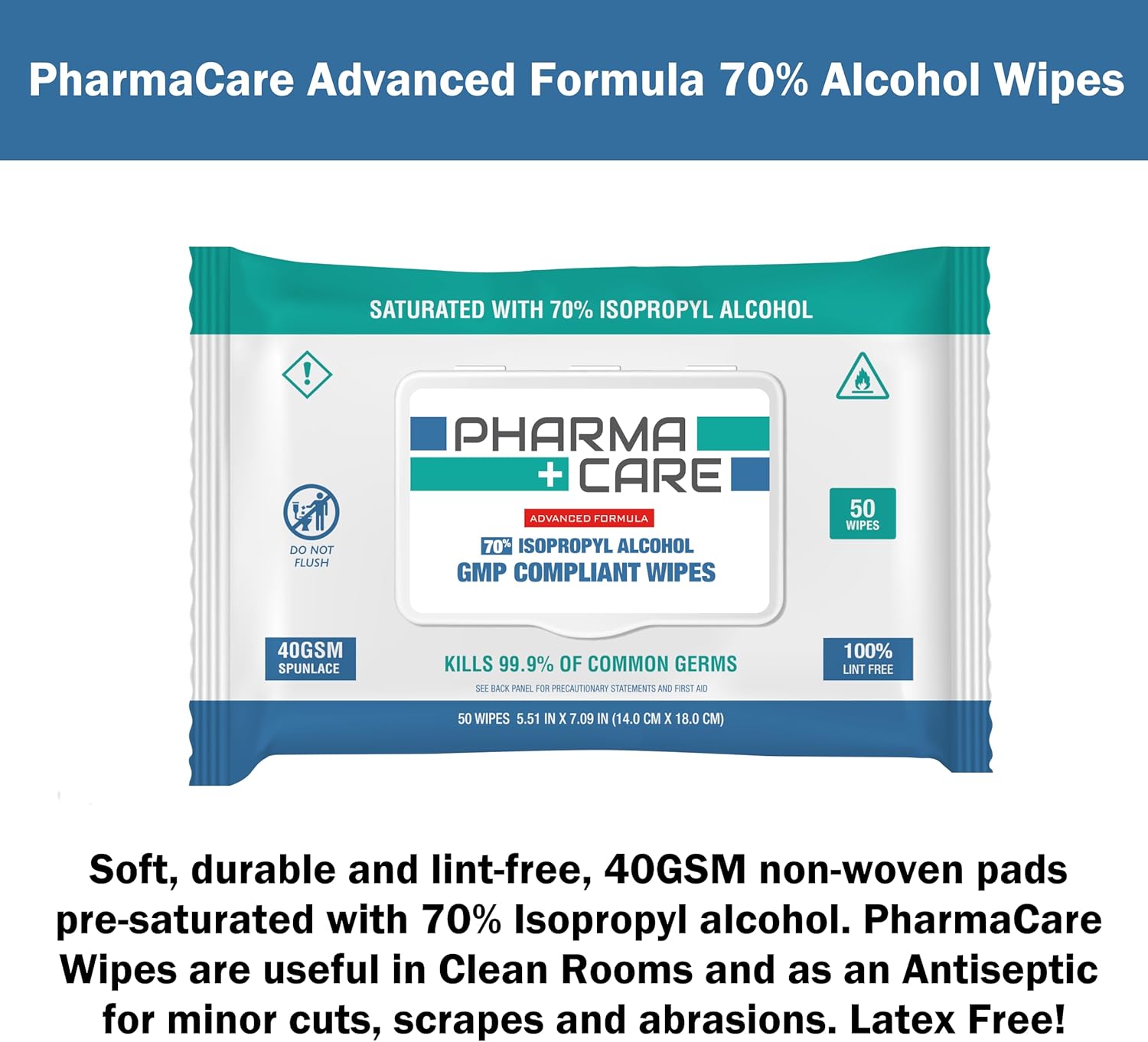 PharmaCare Advanced Formula 70% Alcohol Wipes - 6 Pack