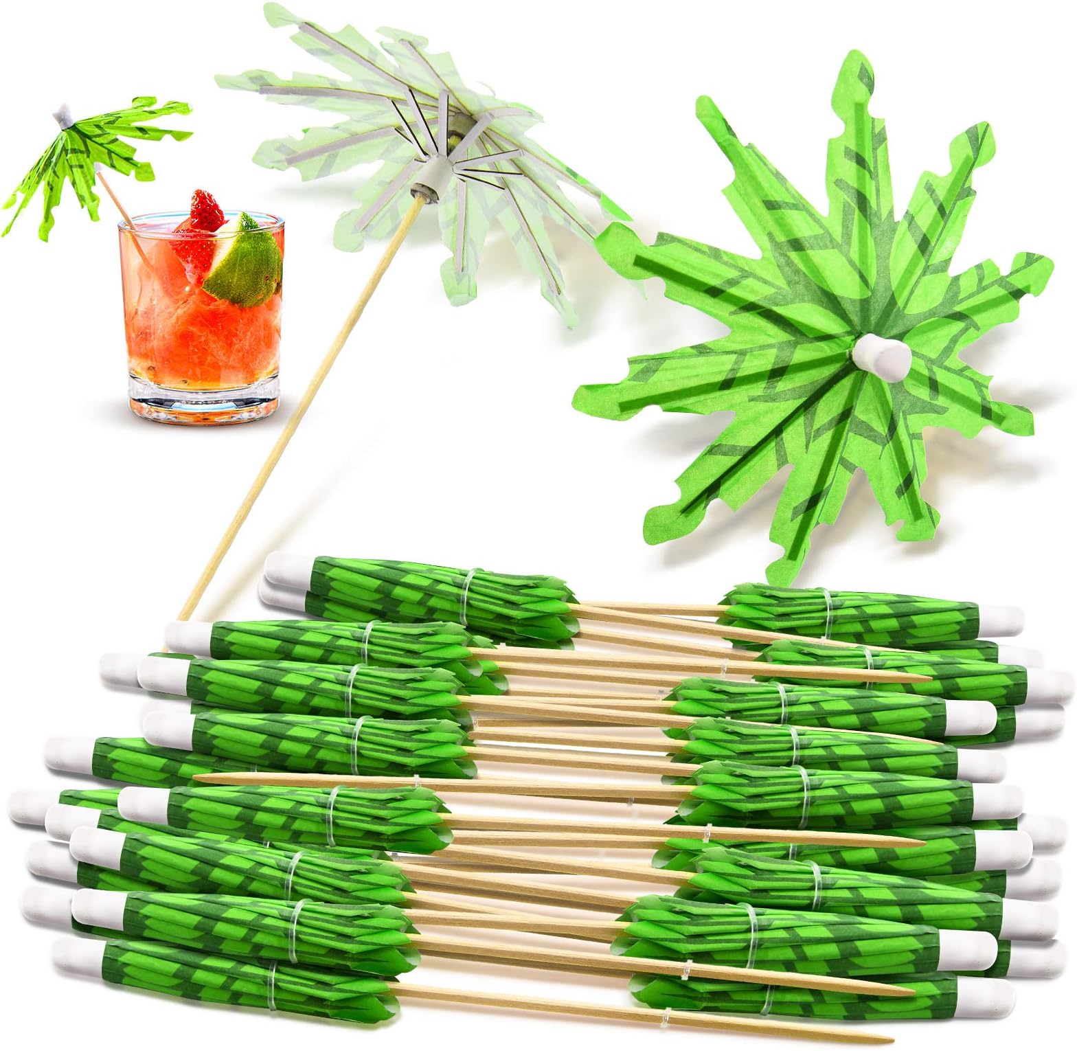 40 Pieces Green Tropical Coconut Palm Tree Paper Umbrella Cocktail Picks 50 100 Parasol Drinking Straws Drinks Fruit Picks Cupcake Toppers - View #14