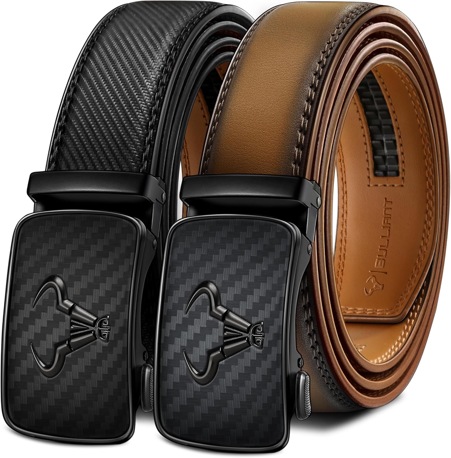 BULLIANT Men belt 2Pack,Leather Ratchet Belt for Gift Men Dress Casual Jeans 1 3/8",Cut for Fit