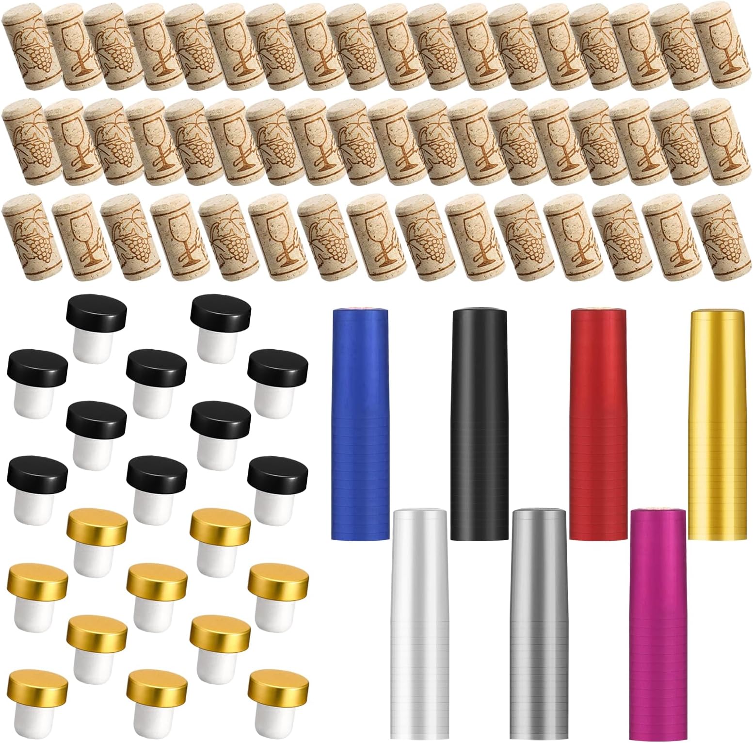 Rustark 54Pcs TShape Wine Bottle Cork Stoppers and PVC Heat Shrink Capsules Kit