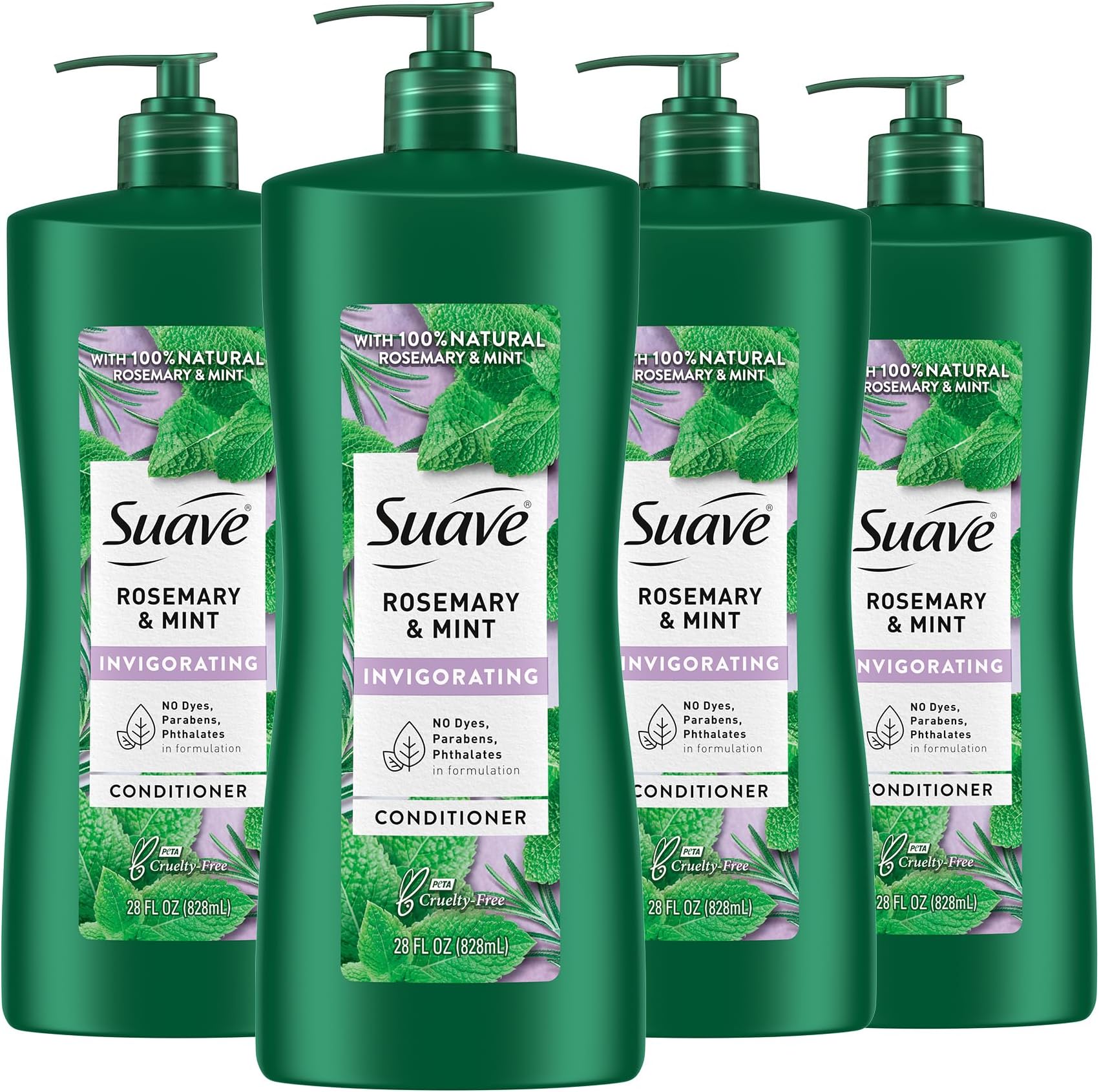 Suave Natural Rosemary & Mint Conditioner, for Strong & Healthy Hair, No Dyes, No Parabens, No Phthalates, 28 oz Pack of 4
