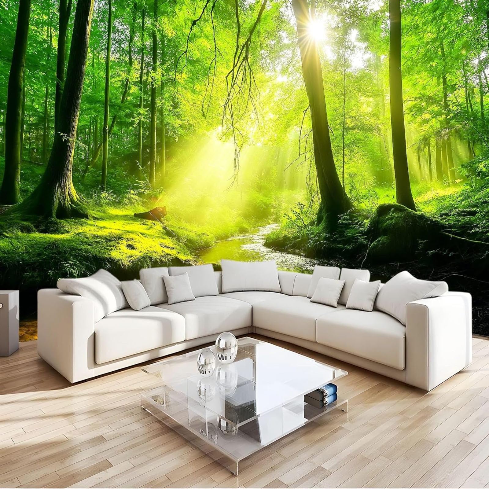 hgjdjhnf Creek Photo Wallpaper Wall Decor Pattern Design for Living Room Bedroom Office Hallway Green 150cm x 105cm