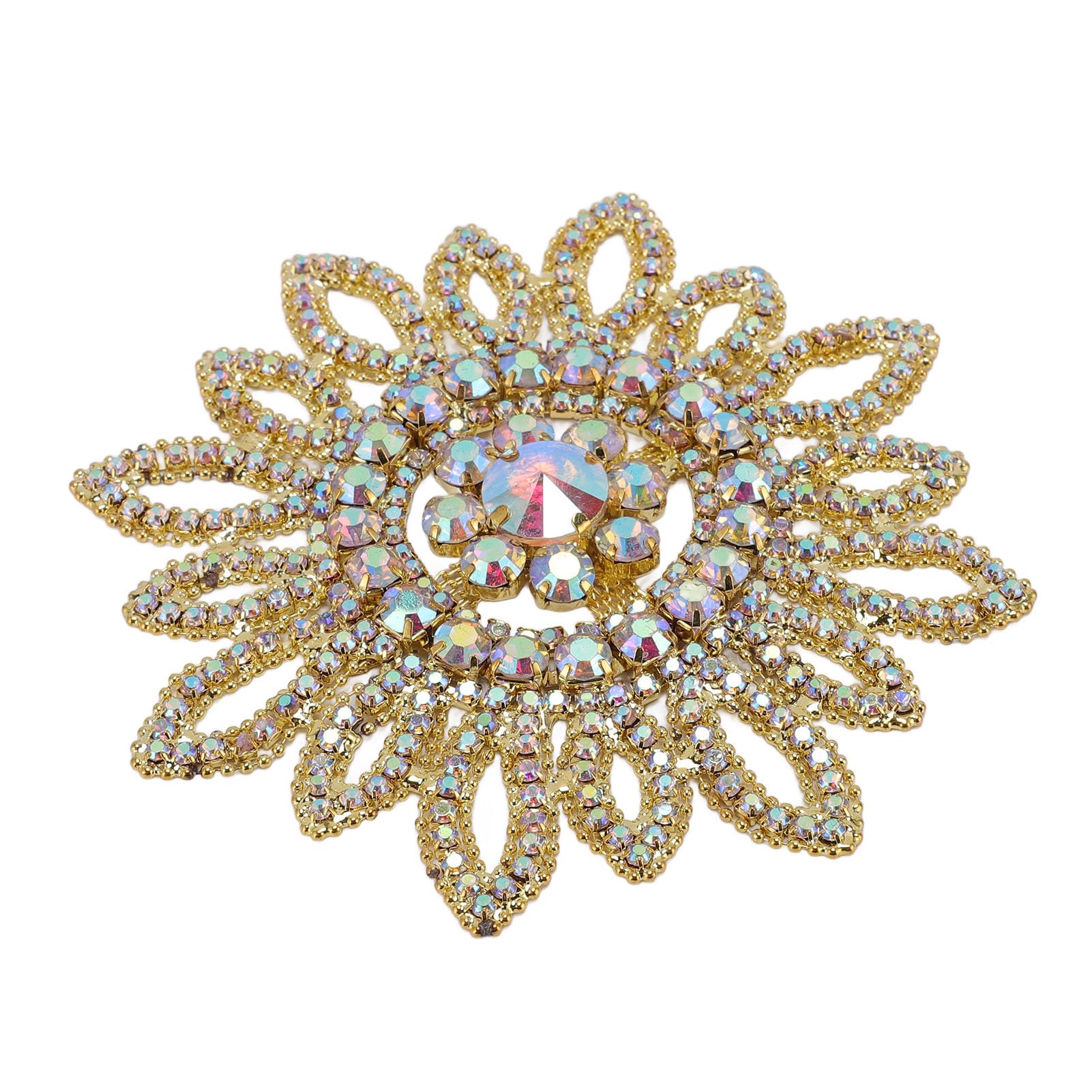 Crystal Glass Rhinestone Sunflower Embellishment Shiny Round Flower Decor for Clothing Bags Shoes Jewelry DIY Craft Accessories 4.3 Inch Diameter