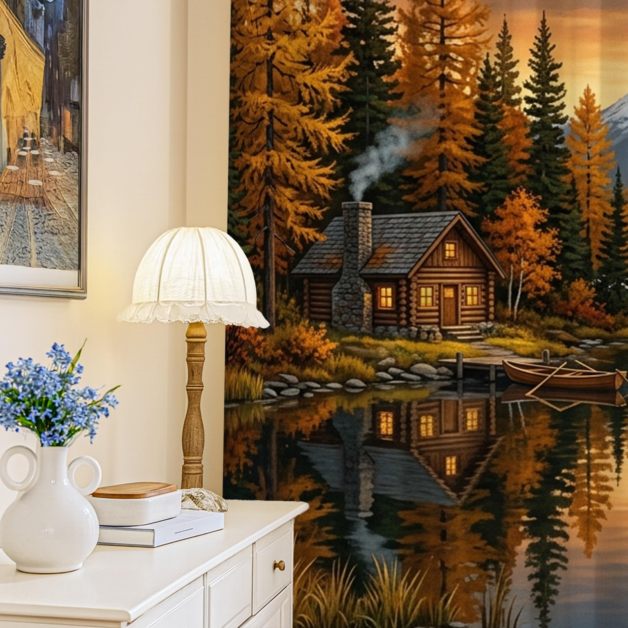 Rideau occultant de montagne orange 132x213 pour salon et chambre