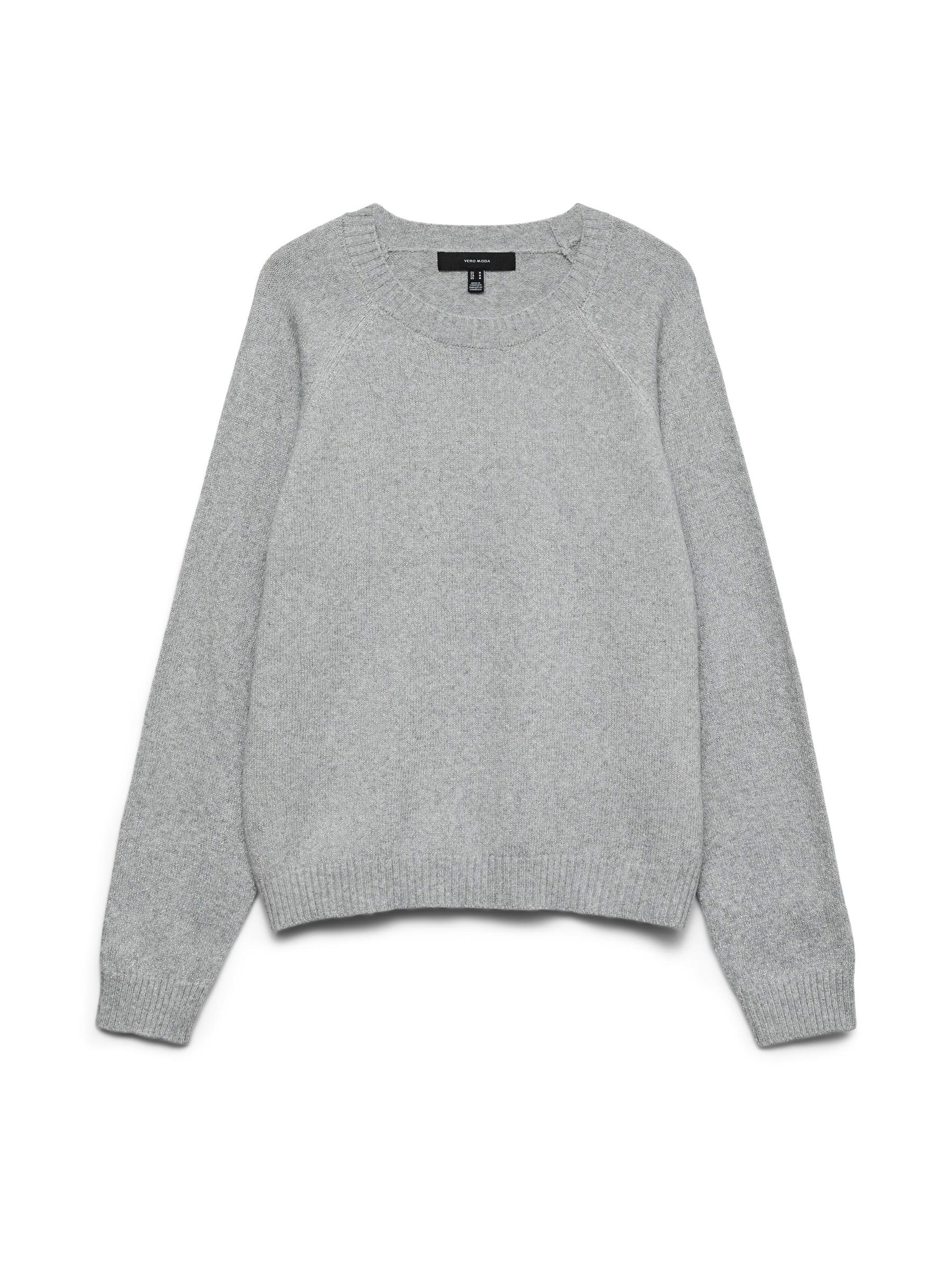 Vero Moda Womens Womens Doffy Lurex Crew Neck Jumper in Light Grey - 12