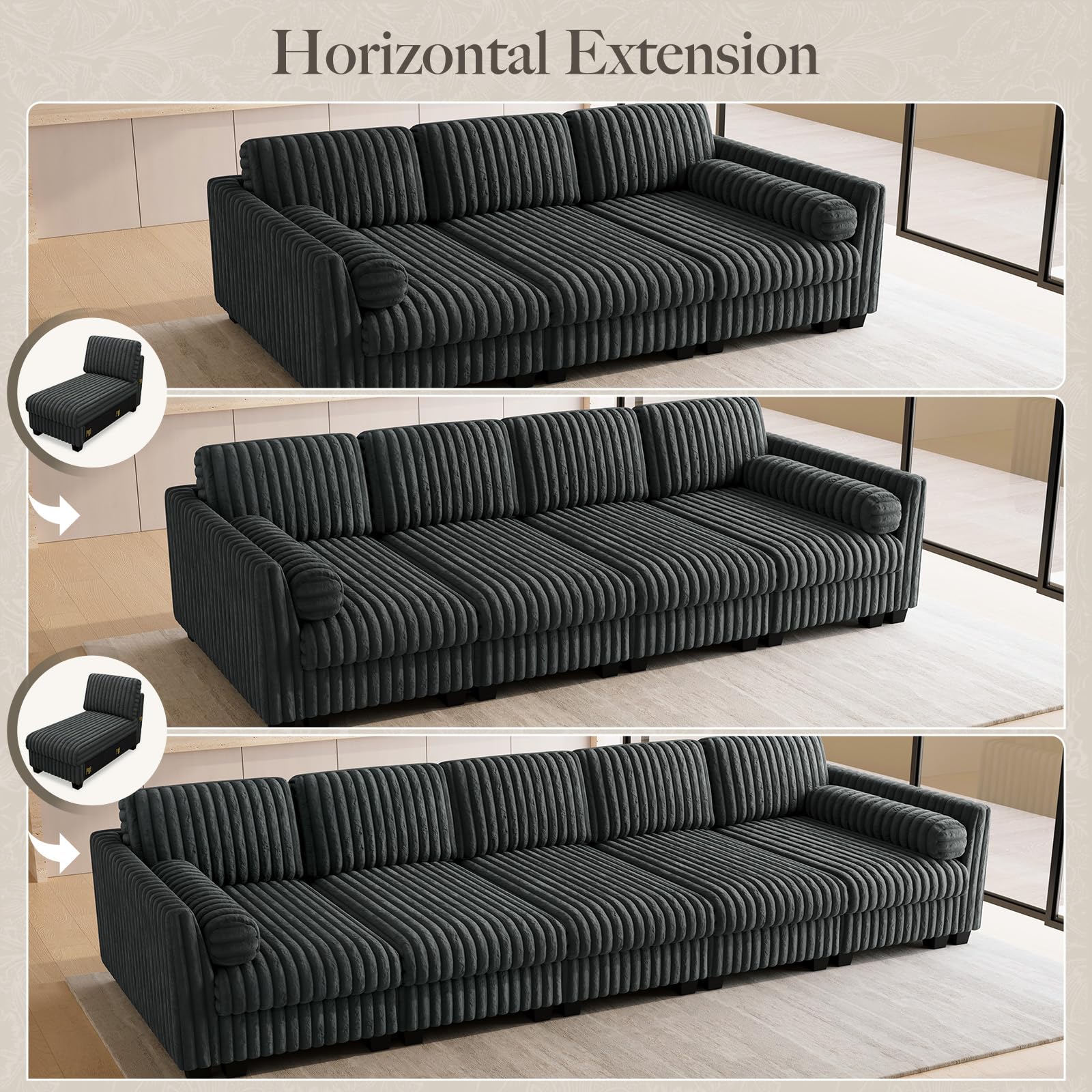 Best Deep Seat Sofa Picks for 2026 2 Belffin Plush Corduory Sectional Sleeper Sofa with Wide Deep Seat Modular Sectio — product photo