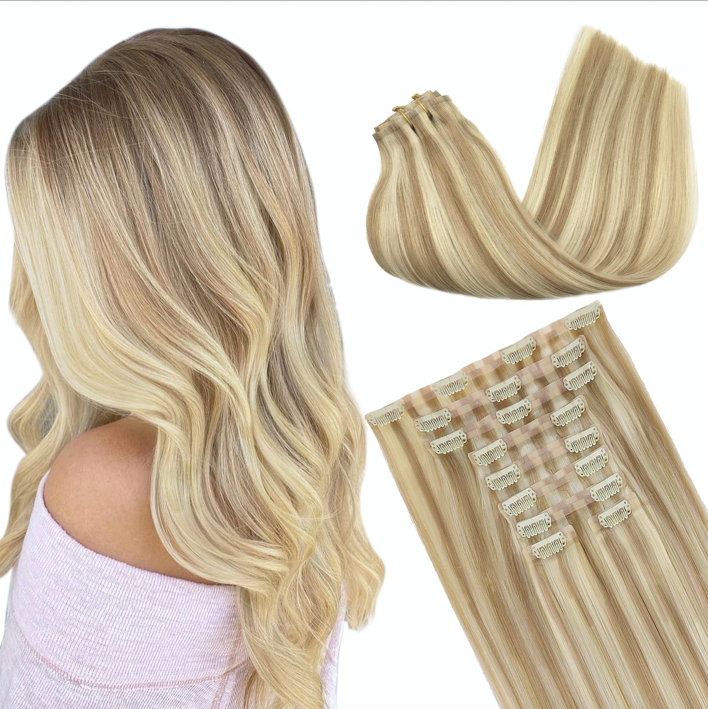 GOO GOO Clip-in Hair Extensions – Real Human Hair 14in 130g 9Pcs