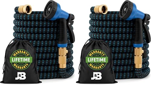 J&B XpandaHose 100ft Expandable Garden Hose, Lightweight, Brass Connectors (Pack of 2)