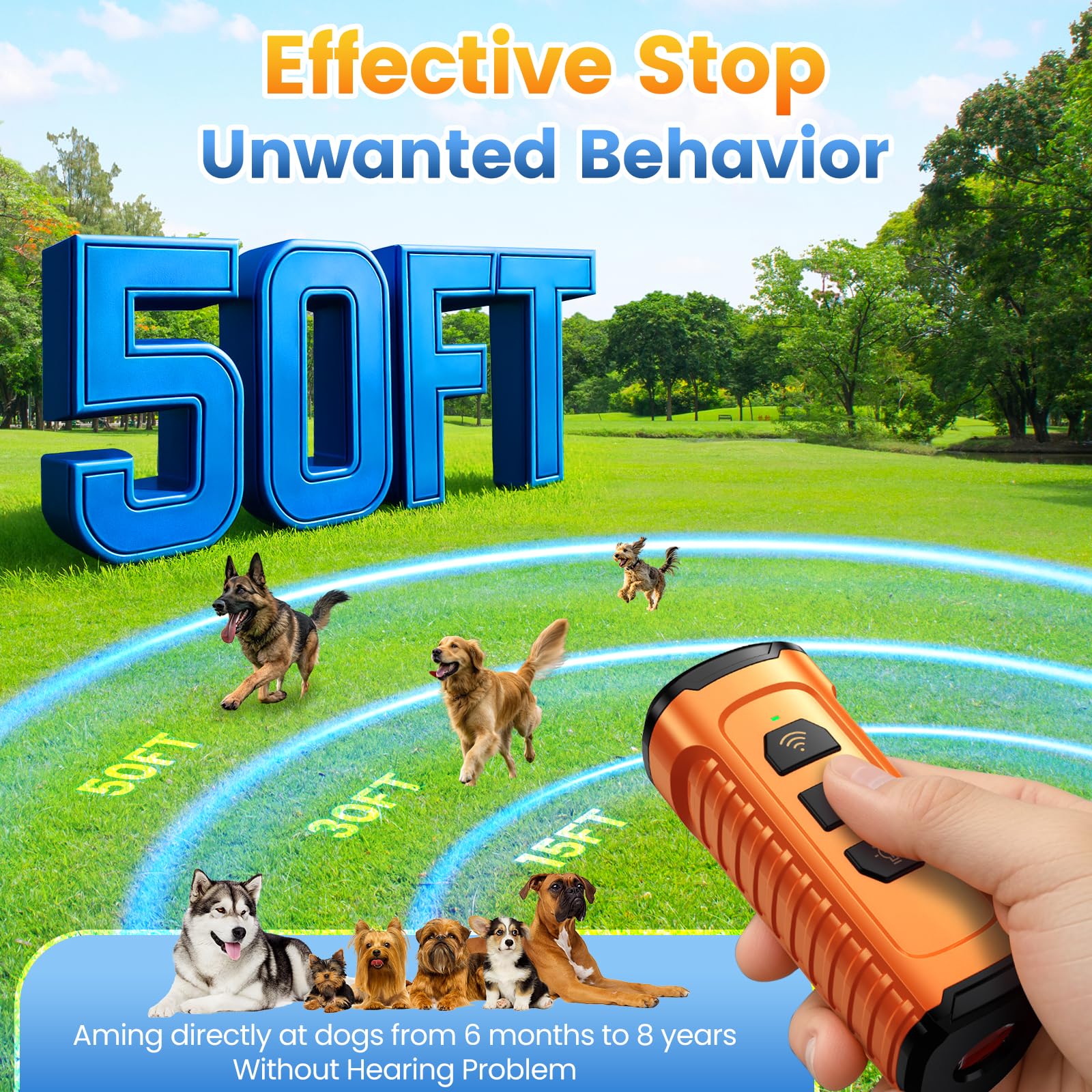 Dog Bark Deterrent Device 3X Anti Barking Device for Dogs, 5 Modes Stop Neighbors Dog Barks No More Safe for All Dogs 50FT Bark Control Indoor Outdoor with Flashlight,Rechargeable Training Device