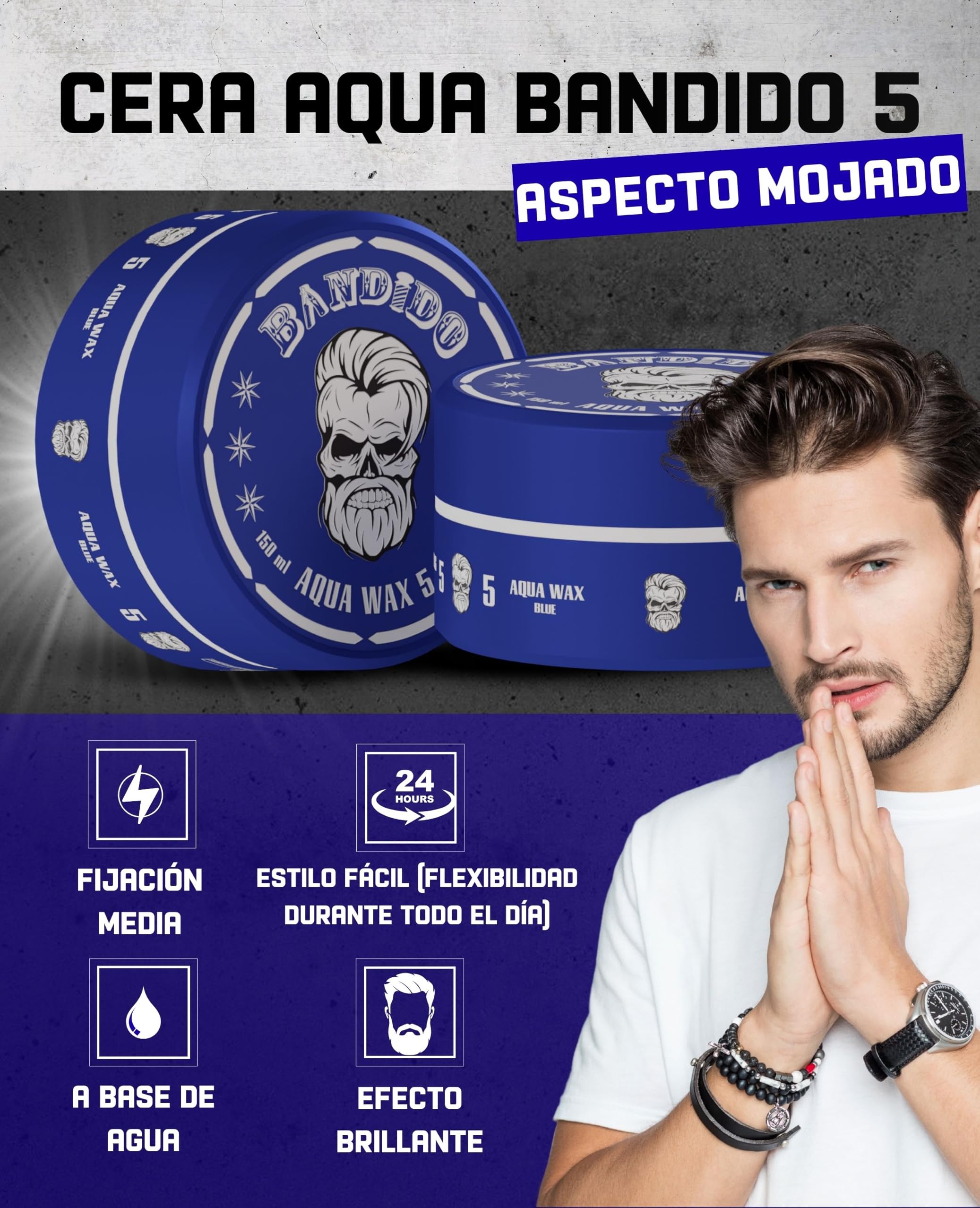 BANDIDO Aqua Hair Wax No. 5 – wosk do włosów dla mężczyzn o średniej przyczepności i owocowym zapachu gumy do żucia – Cera dla mężczyzn 150 ml – połysk & Edge Control do wszystkich rodzajów włosów