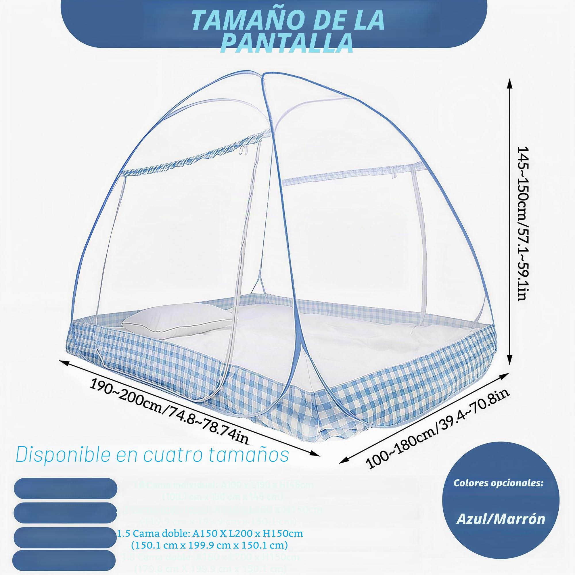 Digead Pop-up Mosquitera para Cama Matrimonial 150x200 cm con Doble Puerta – Plegable y Emergente, Ligera y Transpirable de Poliéster, Portátil para Viaje, Hogar o Bebés - Borde Azul