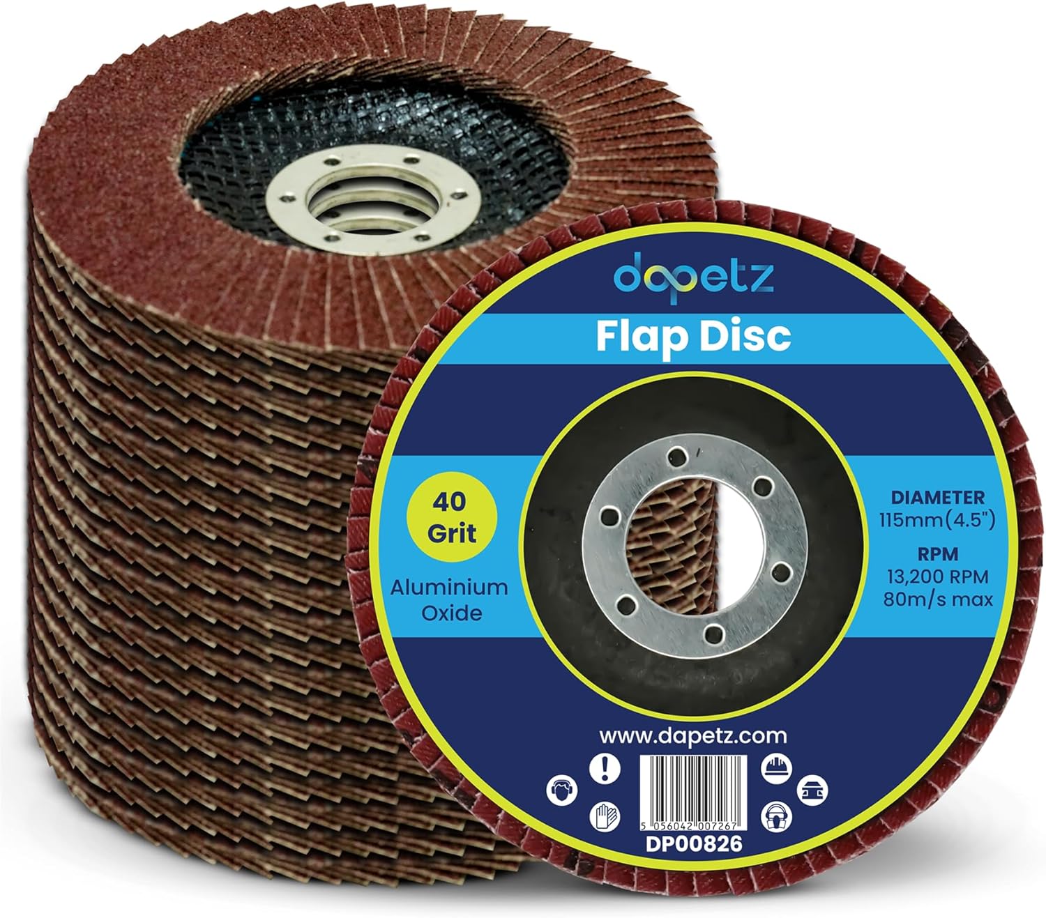 Dapetz ® 5 X Flap Sanding Discs 115mm 40 Grit Aluminium Oxide 4.5" Angle Grinder