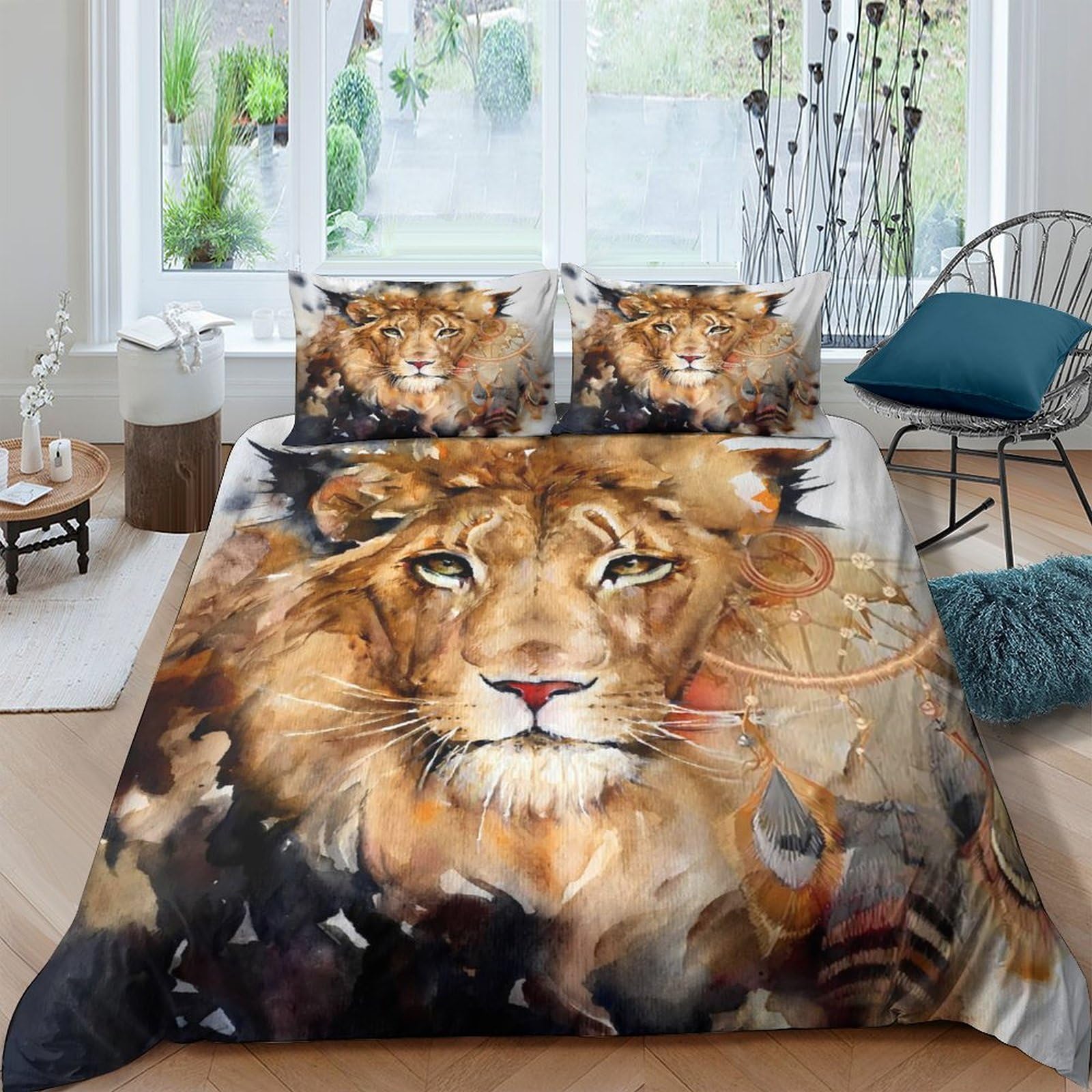 Ctjqhvkz Style-3 3D Printed Lion King Fitted Sheet Microfiber Soft Breathable Jungle Majesty Bed Cover For Bedroom Guest Room Mattress Protection Single（135X200cm）