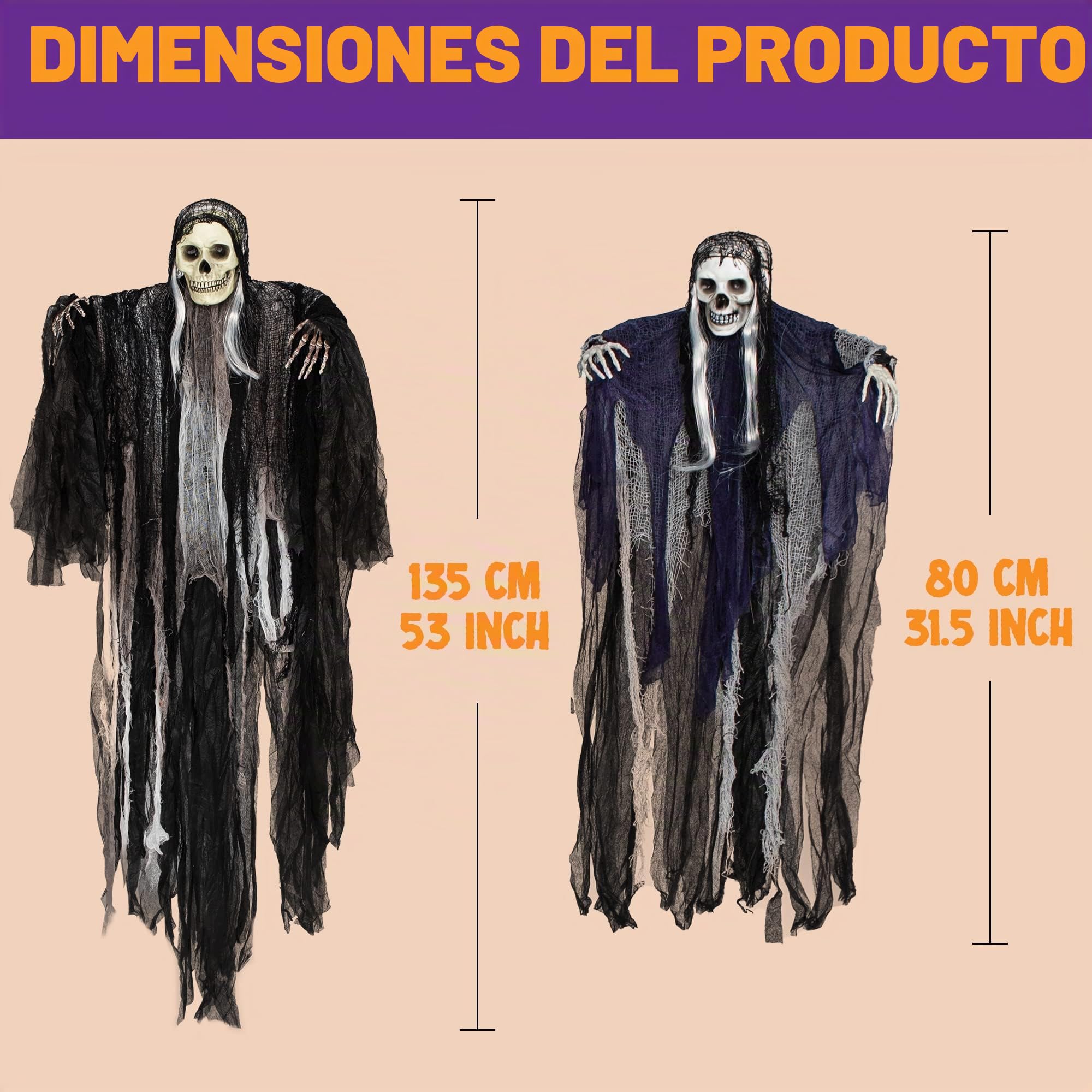 JOYIN Paquete de 3 Decoraciones Colgantes de Fantasmas de Esqueleto de Halloween, Parcas, Las Mejores Decoraciones de Halloween al Aire Libre