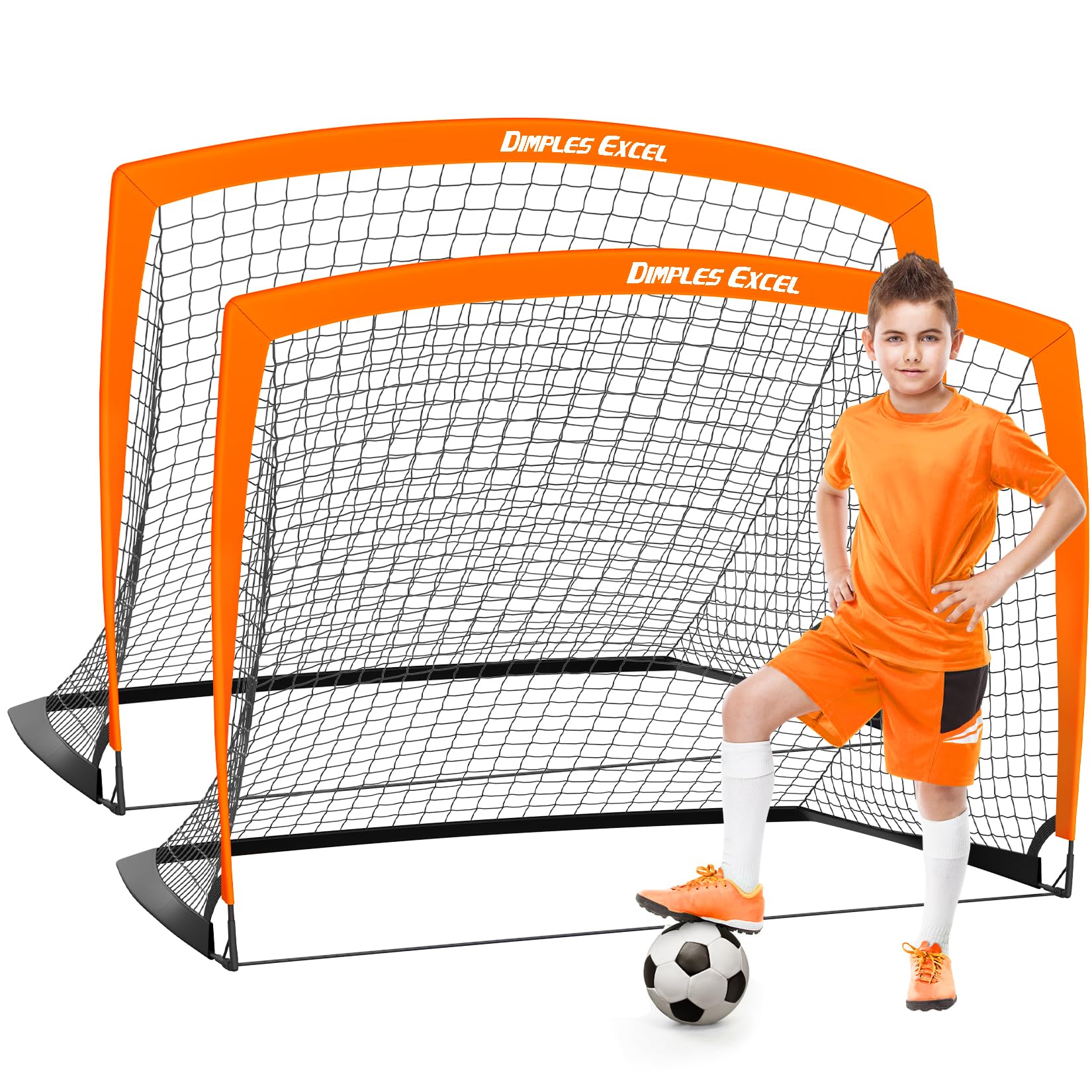 dimples excel soccer goals kids soccer net for backyard 7x5 ft, 5x3.6 ft, 4x3 ft, 3x2.2 ft