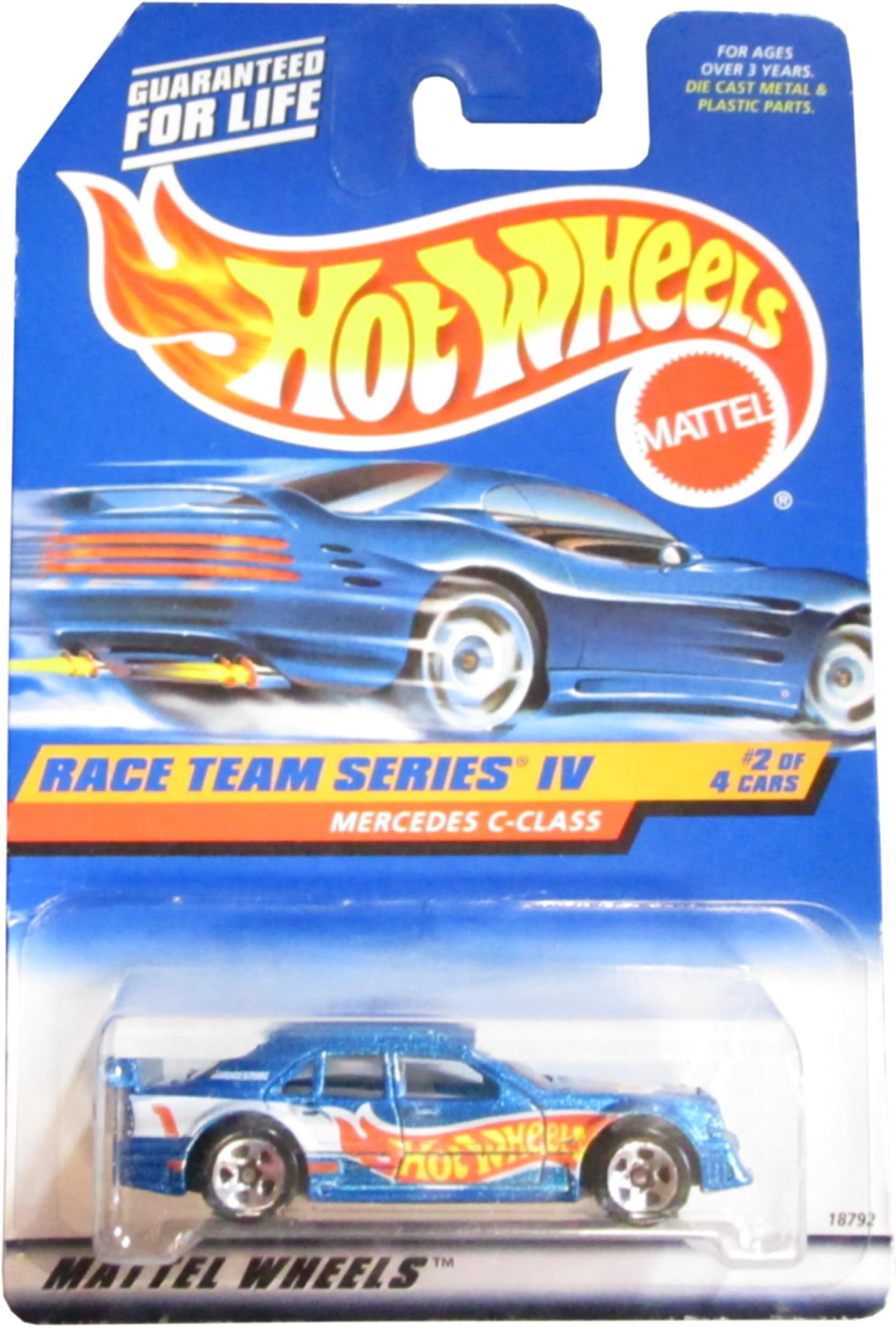 Mattel 1998 1:64 Scale Race Team Series IV Blue Mercedes C-Class Die Cast Car 2/4