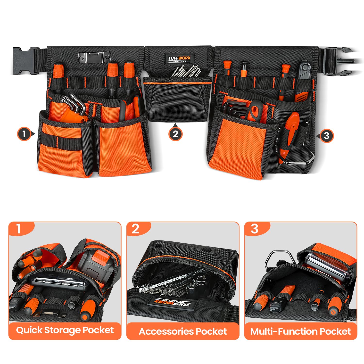 TUFFWORX Tool Bag Heavy-Duty 1680D Fabric, Black and Orange