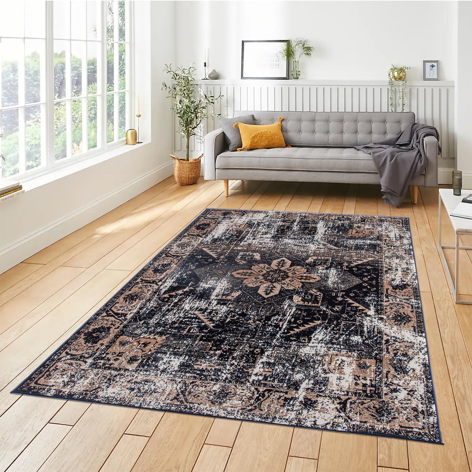 renoazul® Jute Back Carpets For Living Room With Soft Pile, Floral Rug - Wello 240x320 cm Navy - Hand Washable Carpets For Bedrooms and Dining Room Rug — image 1